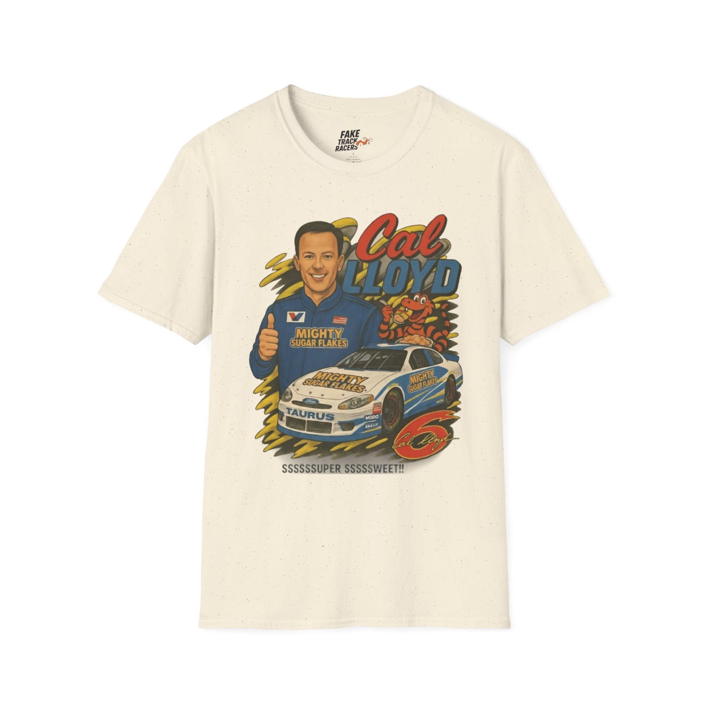 Vintage Style 90s Racing Tee Shirt CAL LLOYD Flakes Fake Track Racers