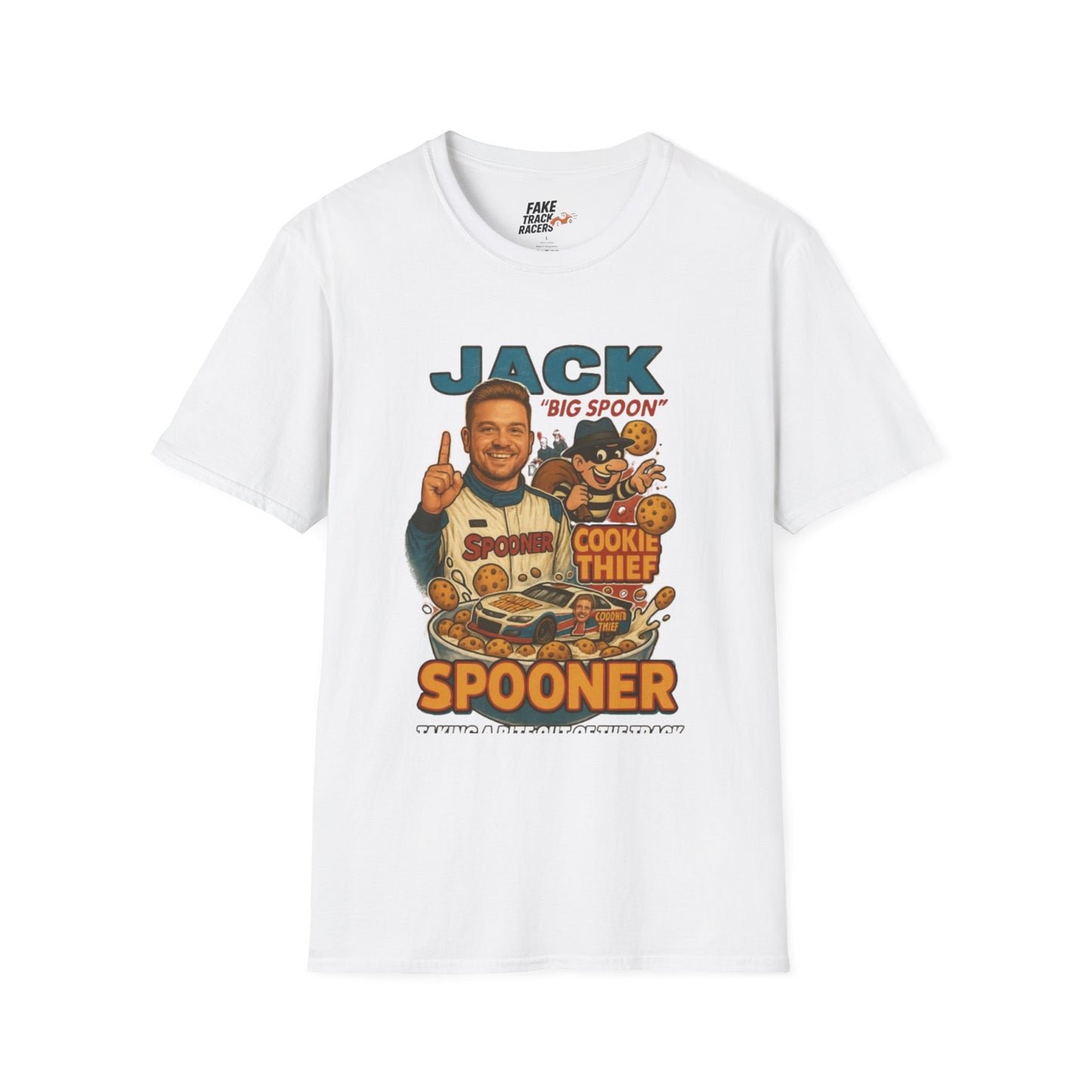 Vintage Style 90s Racing Tee Shirt JACK SPOONER Cookie Thief Fake Track Racers