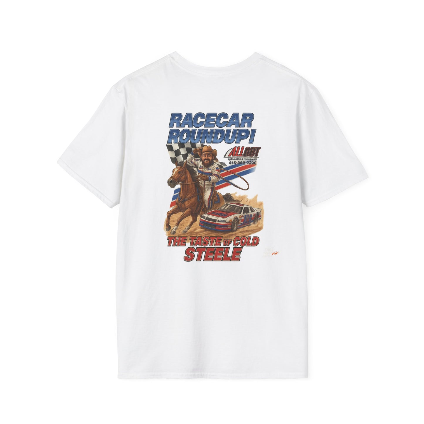 Vintage Style 90s Racing Tee Shirt JED STEELE AllOut Fake Track Racers
