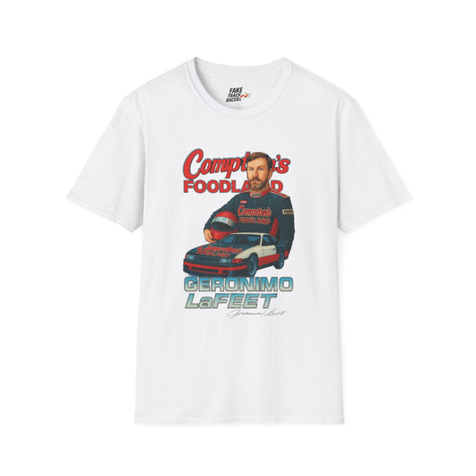 Vintage Style 90s Racing Tee Shirt GERONIMO LaFEET Comptons Fake Track Racers