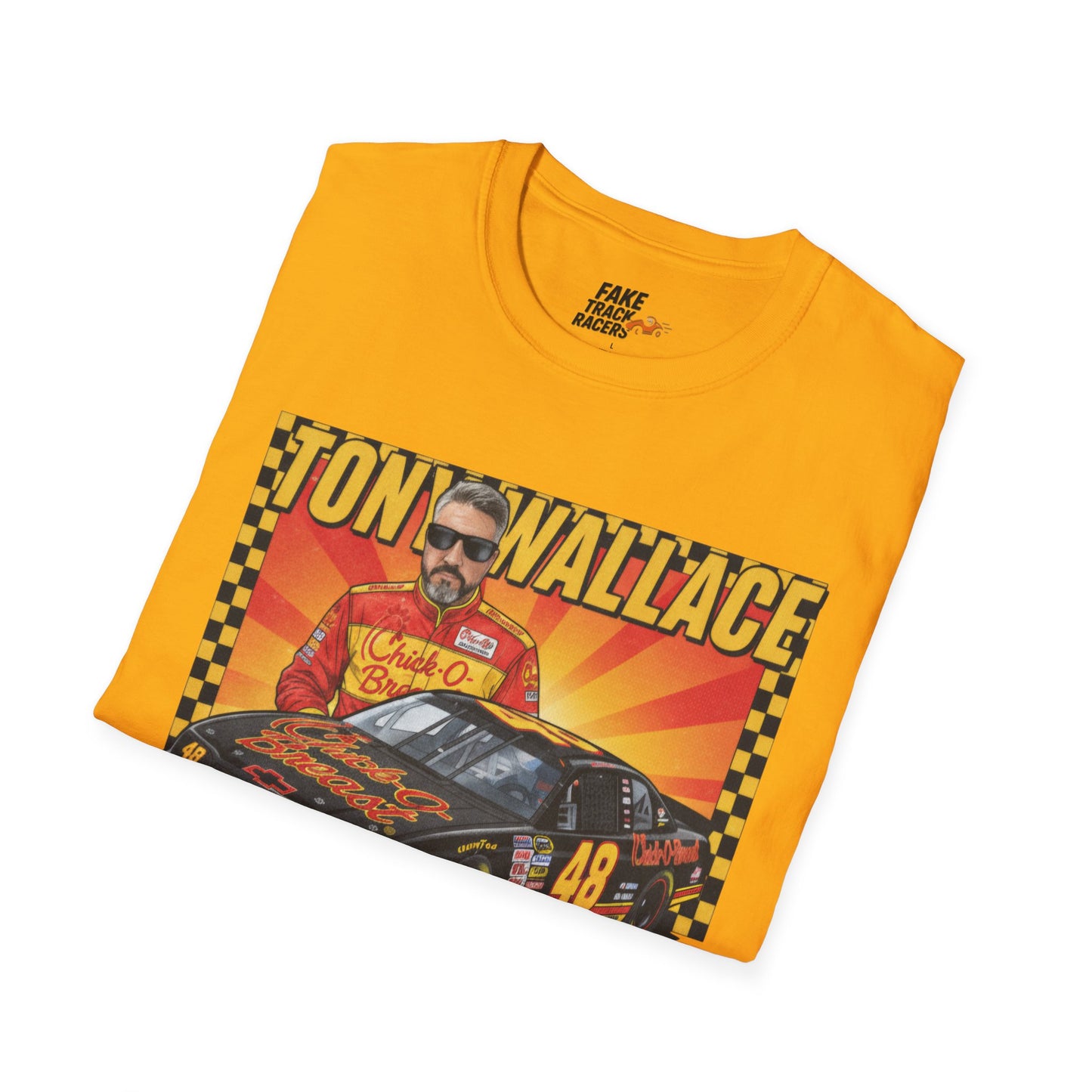 Vintage Style 90s Racing Tee Shirt TONY WALLACE Chick Fake Track Racers
