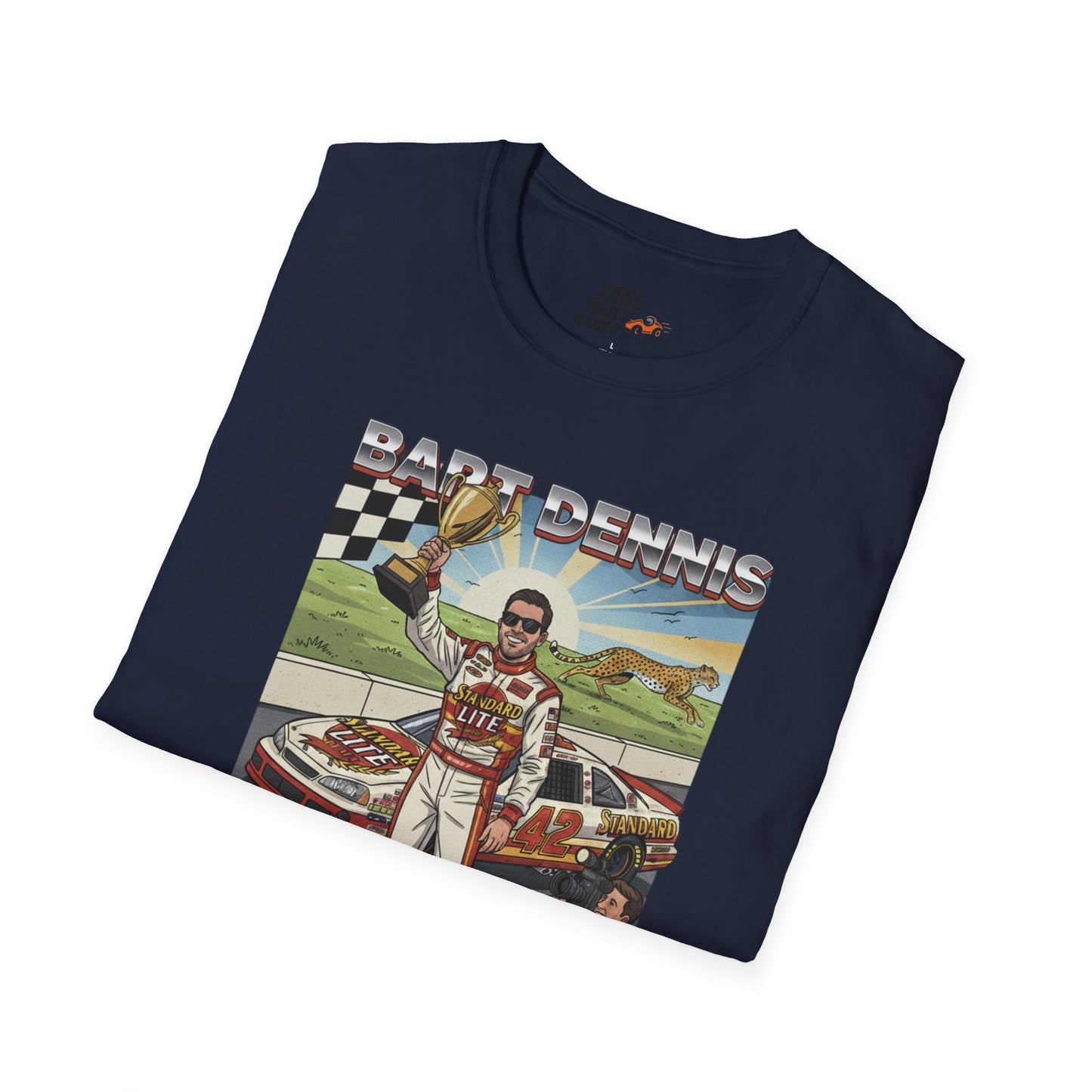 Vintage Style 90s Racing Tee Shirt BART DENNIS Cheetah Fake Track Racers
