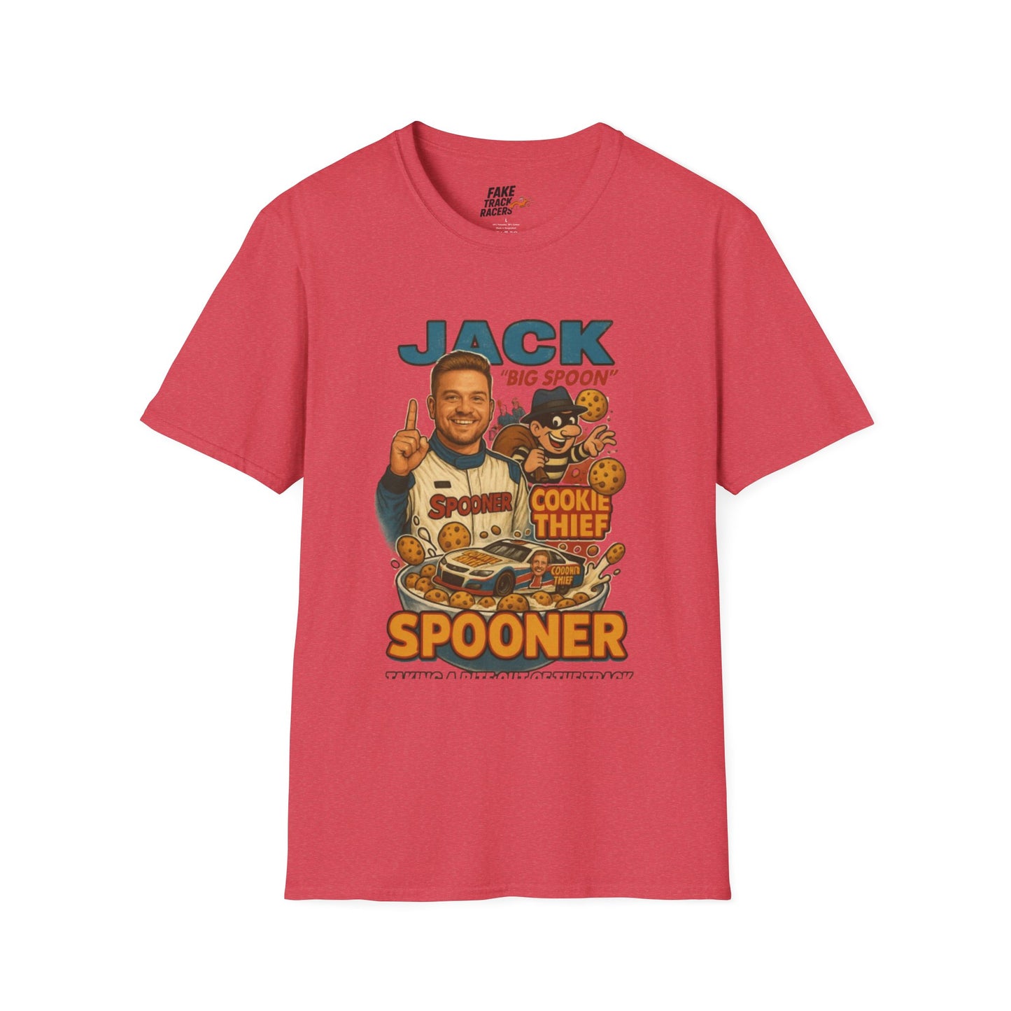 Vintage Style 90s Racing Tee Shirt JACK SPOONER Cookie Thief Fake Track Racers