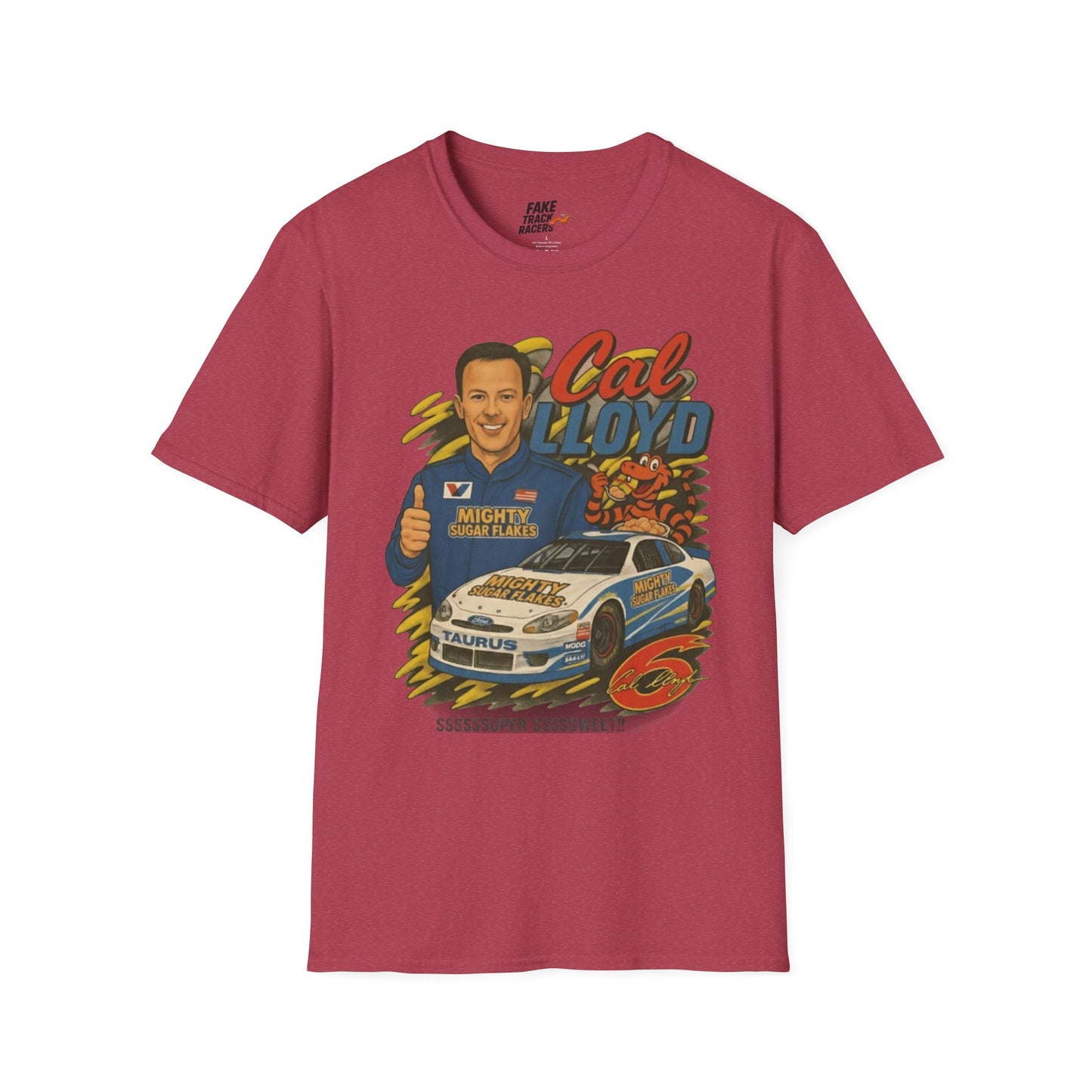 Vintage Style 90s Racing Tee Shirt CAL LLOYD Flakes Fake Track Racers