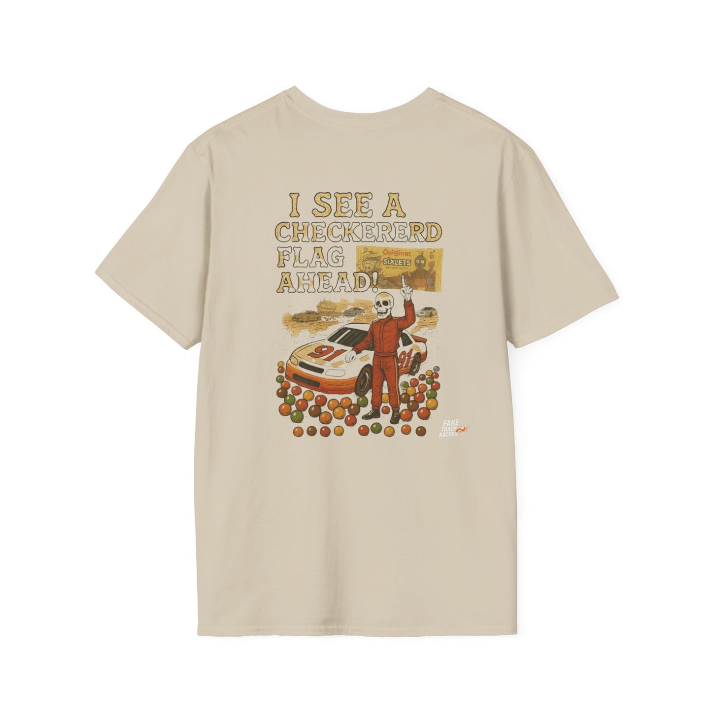 Vintage Style 90s Racing Tee JED NEWMAN Pirate Fake Track Racers