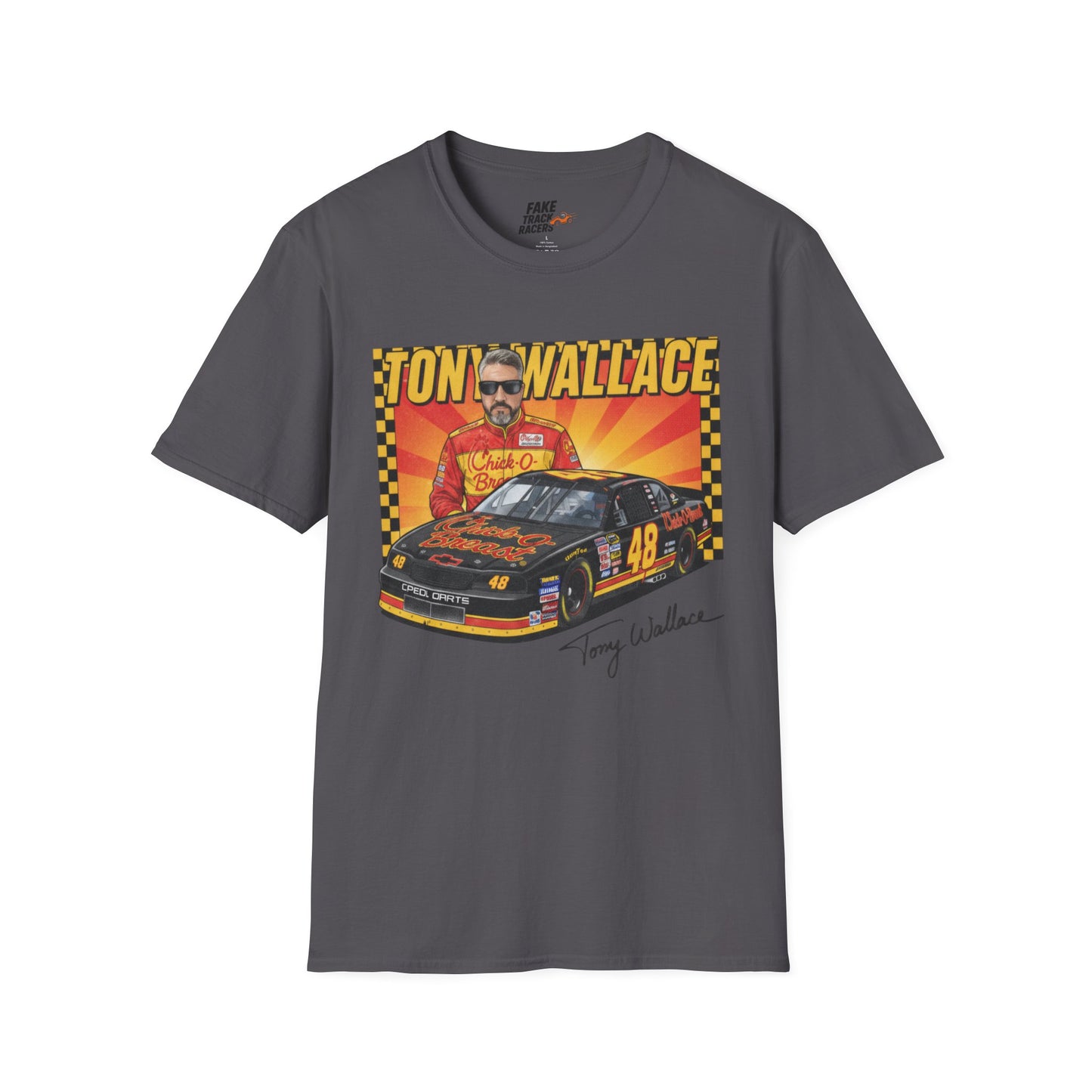 Vintage Style 90s Racing Tee Shirt TONY WALLACE Chick Fake Track Racers