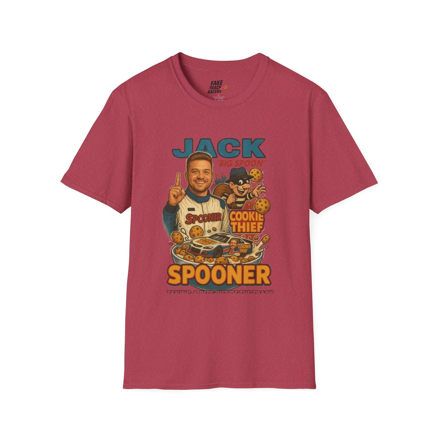 Vintage Style 90s Racing Tee Shirt JACK SPOONER Cookie Thief Fake Track Racers