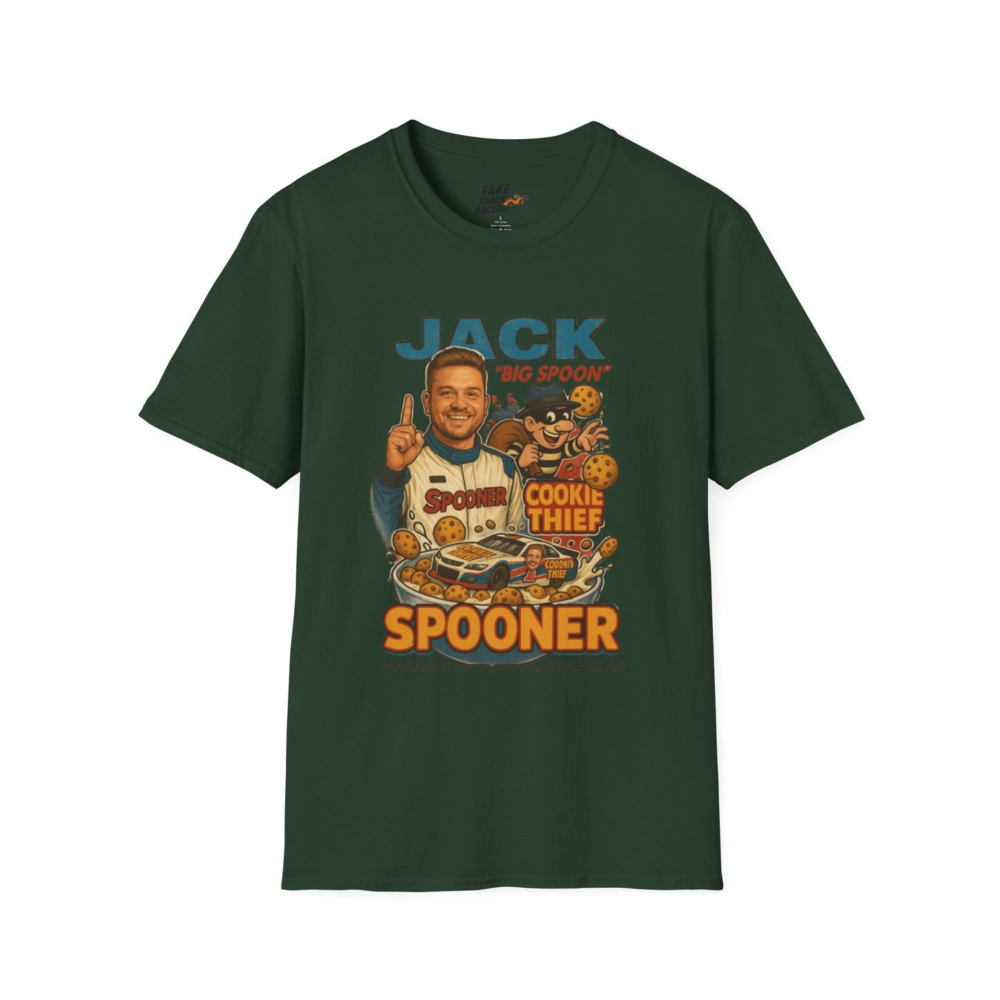 Vintage Style 90s Racing Tee Shirt JACK SPOONER Cookie Thief Fake Track Racers