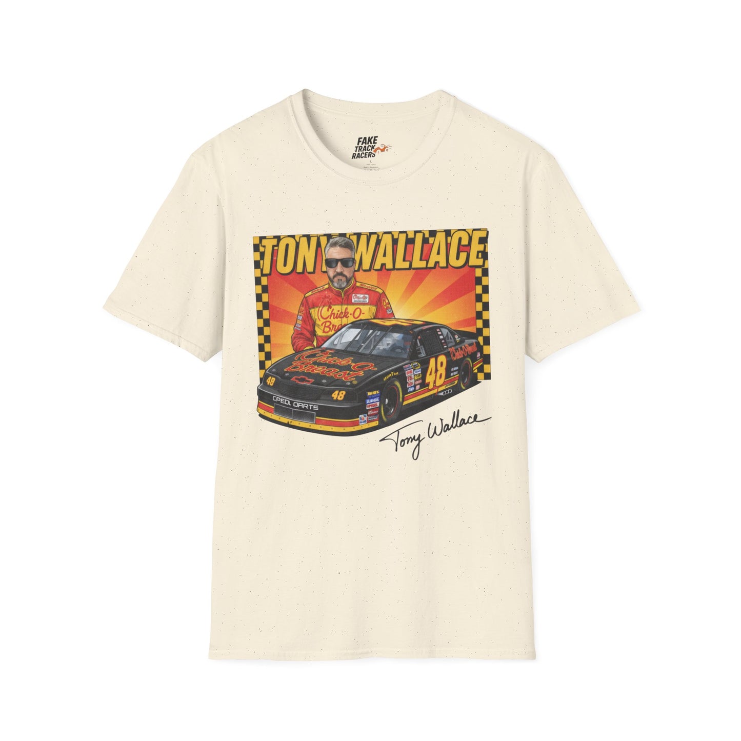 Vintage Style 90s Racing Tee Shirt TONY WALLACE Chick Fake Track Racers