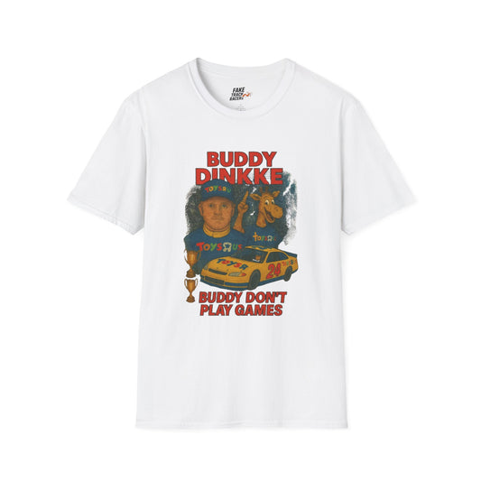 Vintage Style 90s Racing Tee Shirt BUDDY DINKKE Toys R Us Shirt Fake Track Racers
