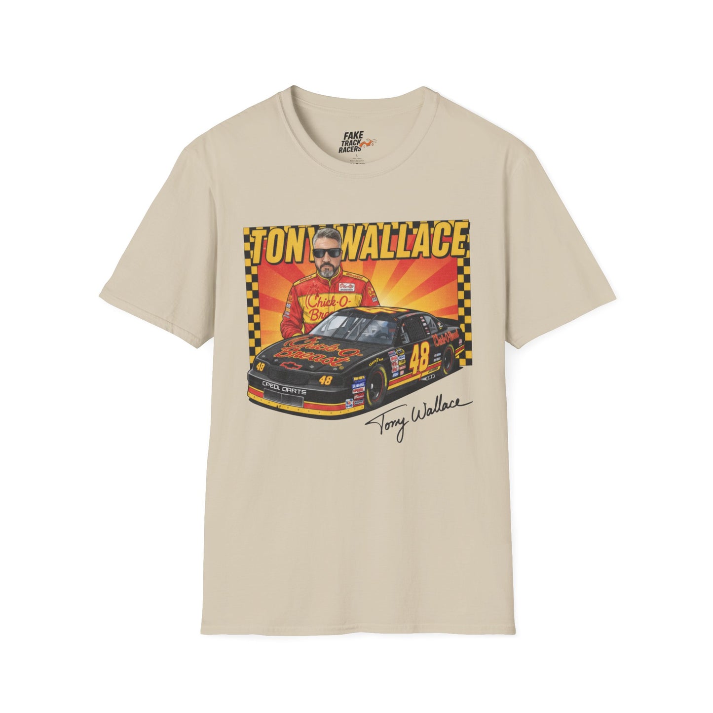Vintage Style 90s Racing Tee Shirt TONY WALLACE Chick Fake Track Racers
