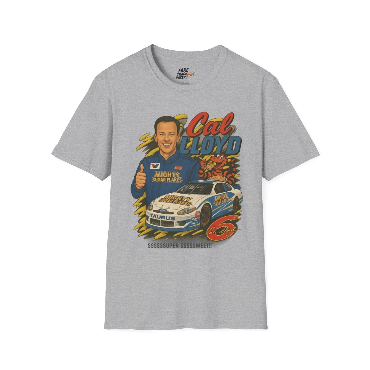 Vintage Style 90s Racing Tee Shirt CAL LLOYD Flakes Fake Track Racers