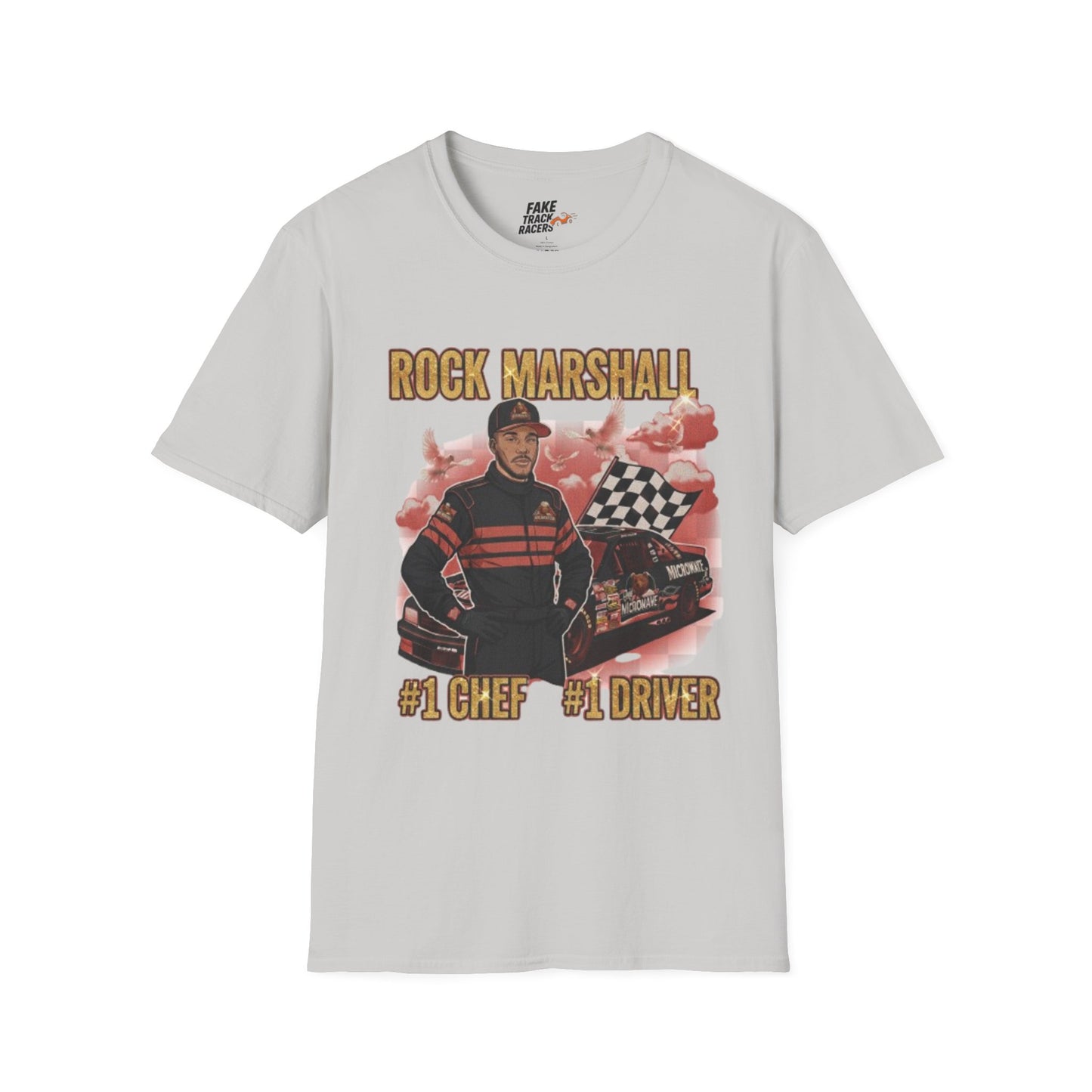 Vintage Style 90s Racing Tee Shirt ROCK MARSHALL Chef Microwave Fake Track Racers