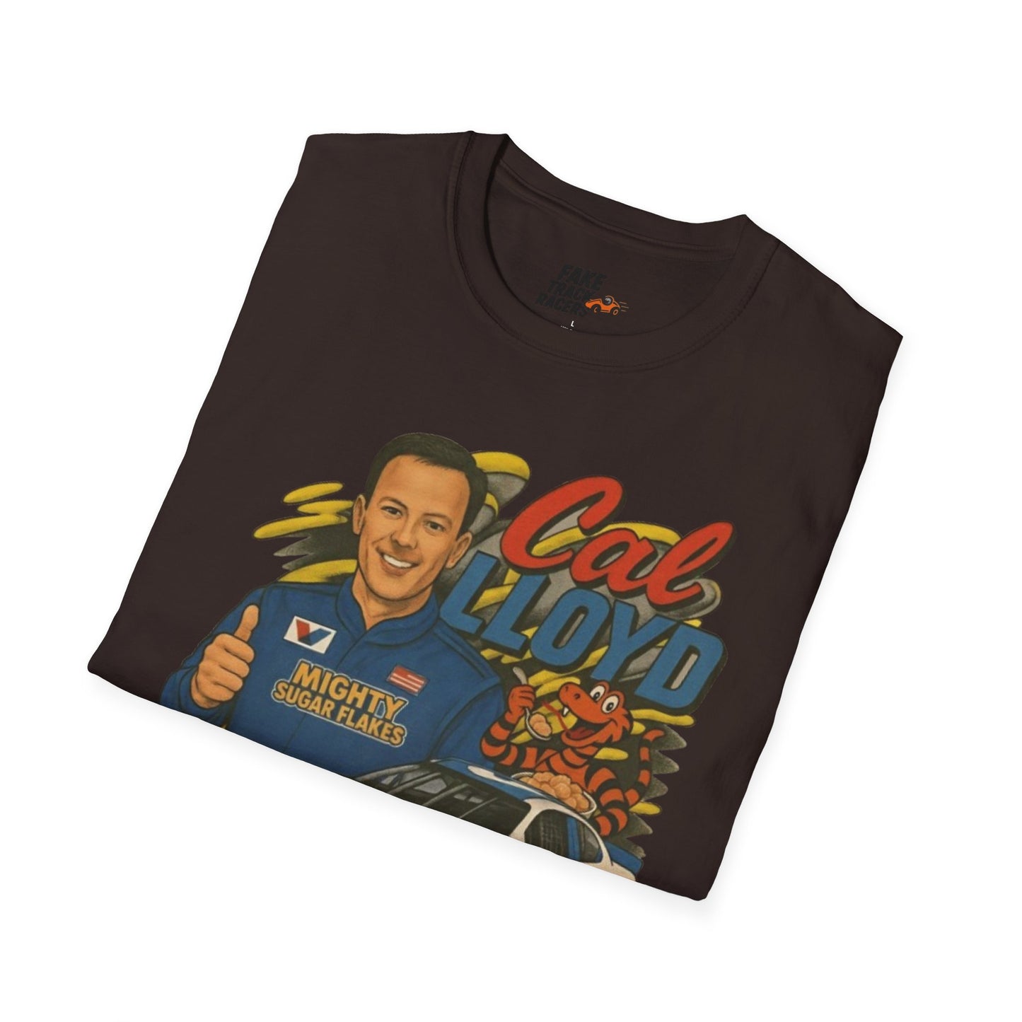 Vintage Style 90s Racing Tee Shirt CAL LLOYD Flakes Fake Track Racers