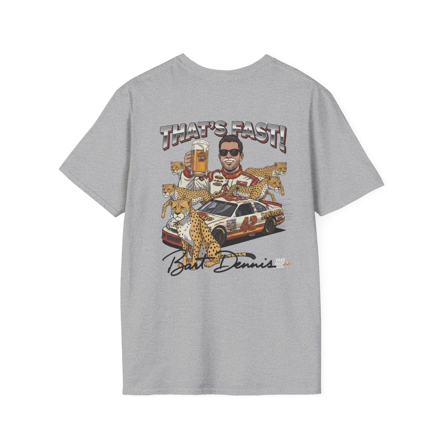 Vintage Style 90s Racing Tee Shirt BART DENNIS Cheetah Fake Track Racers