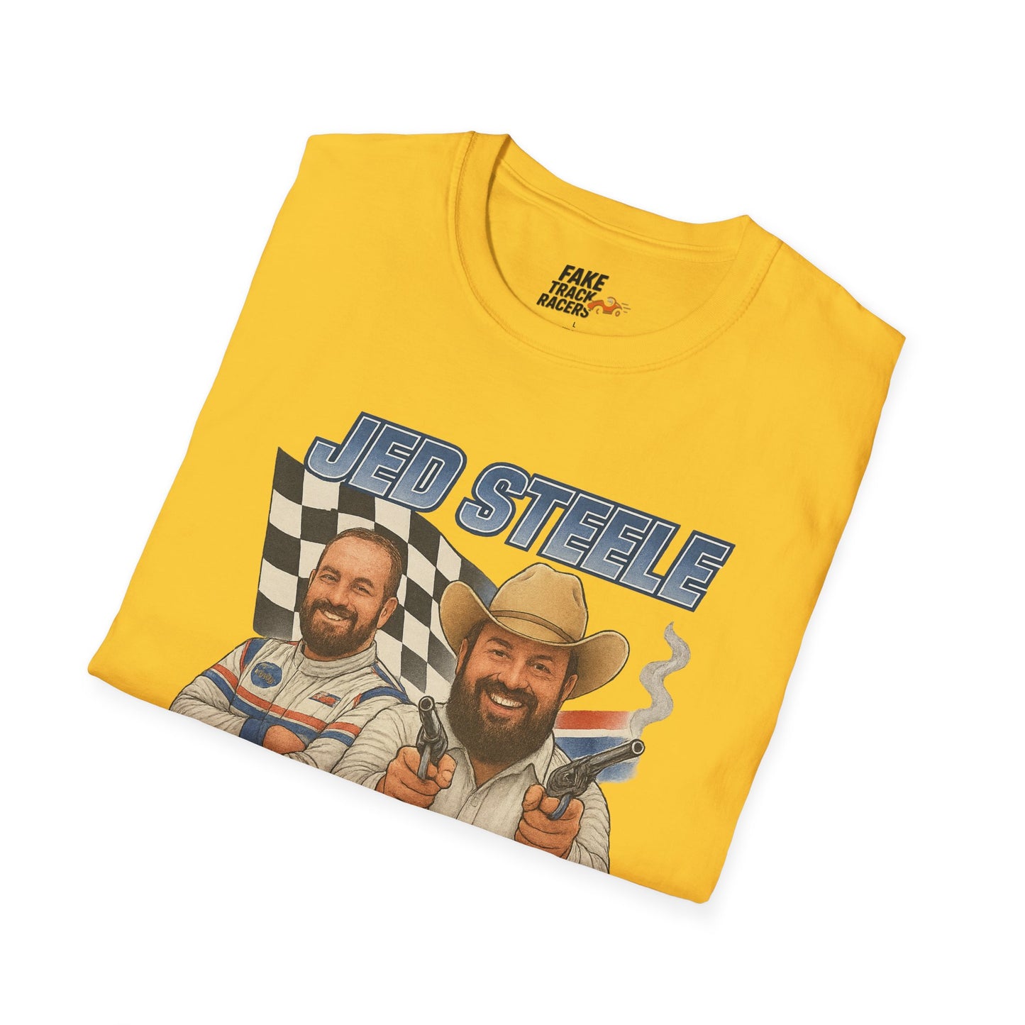 Vintage Style 90s Racing Tee Shirt JED STEELE AllOut Fake Track Racers