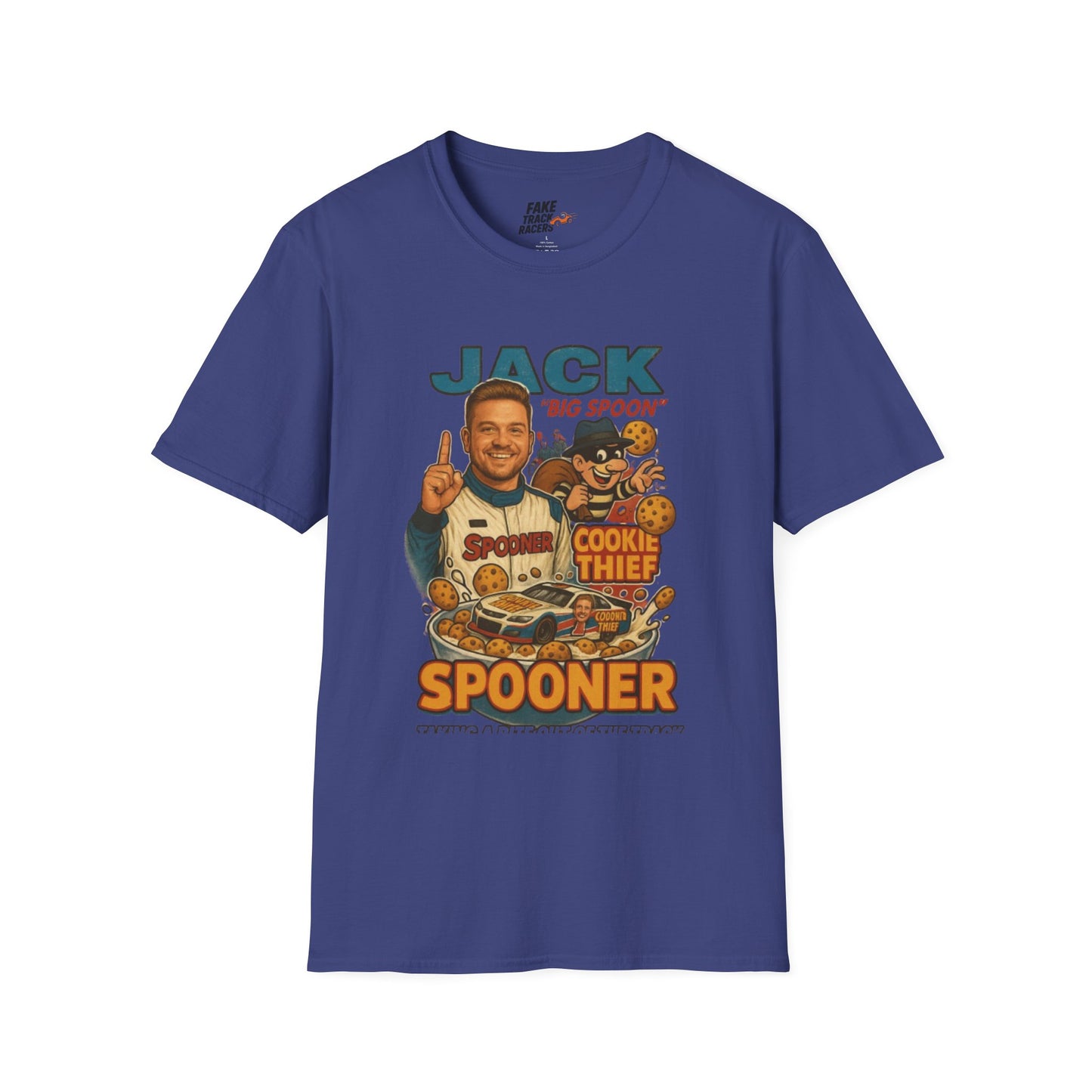 Vintage Style 90s Racing Tee Shirt JACK SPOONER Cookie Thief Fake Track Racers