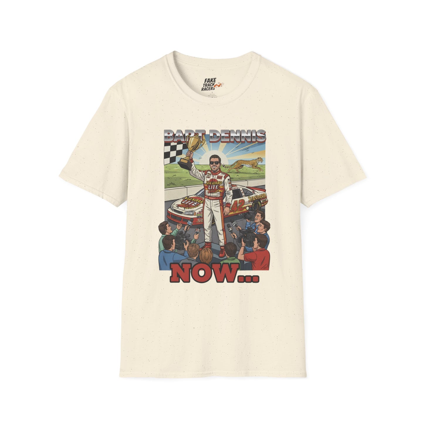 Vintage Style 90s Racing Tee Shirt BART DENNIS Cheetah Fake Track Racers