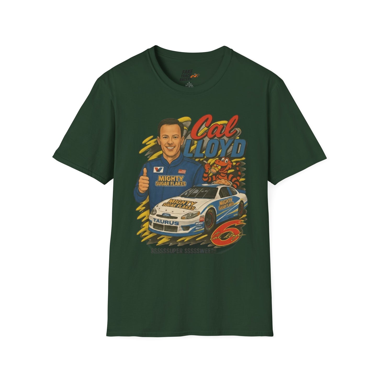 Vintage Style 90s Racing Tee Shirt CAL LLOYD Flakes Fake Track Racers