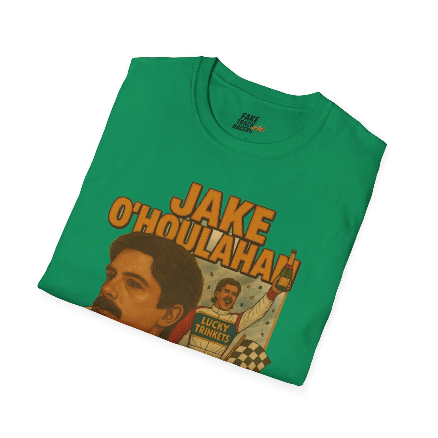 Vintage Style 90s Racing Tee Shirt JAKE OHOULAHAN Lucky Trinkets Fake Track Racers