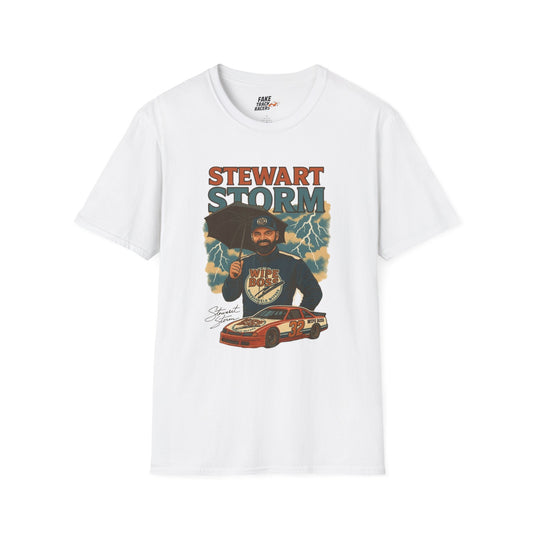 Vintage Style 90s Racing Tee Shirt STEWART STORM Wipe Boss Fake Track Racers