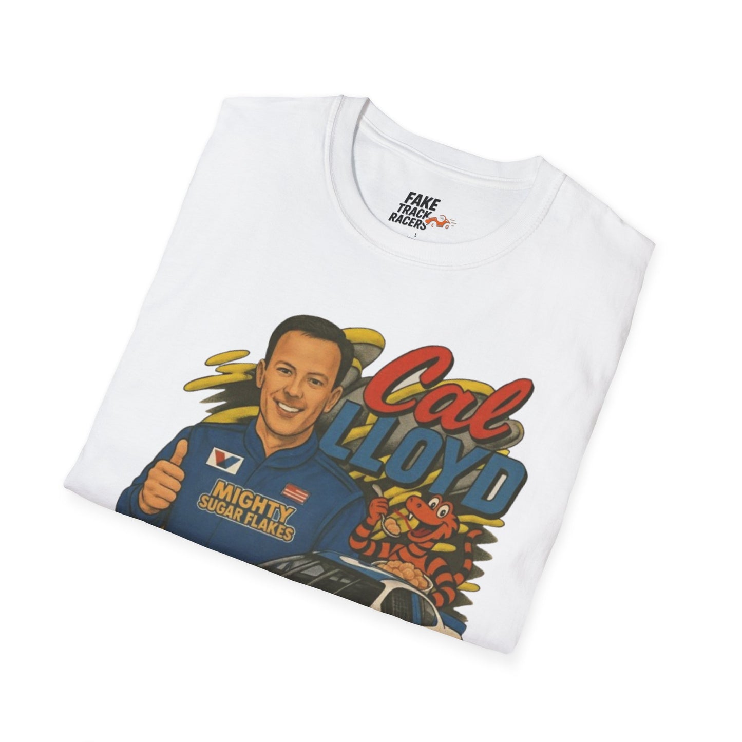 Vintage Style 90s Racing Tee Shirt CAL LLOYD Flakes Fake Track Racers