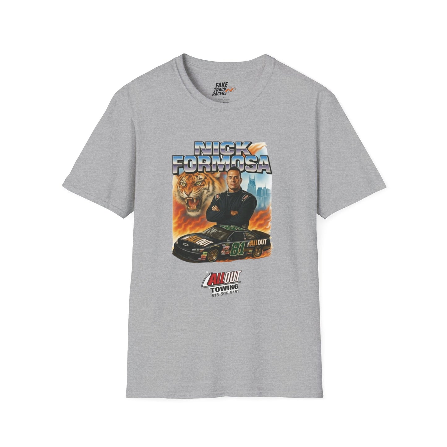 Vintage Style 90s Racing Tee Shirt NICK FORMOSA AllOut Fake Track Racers