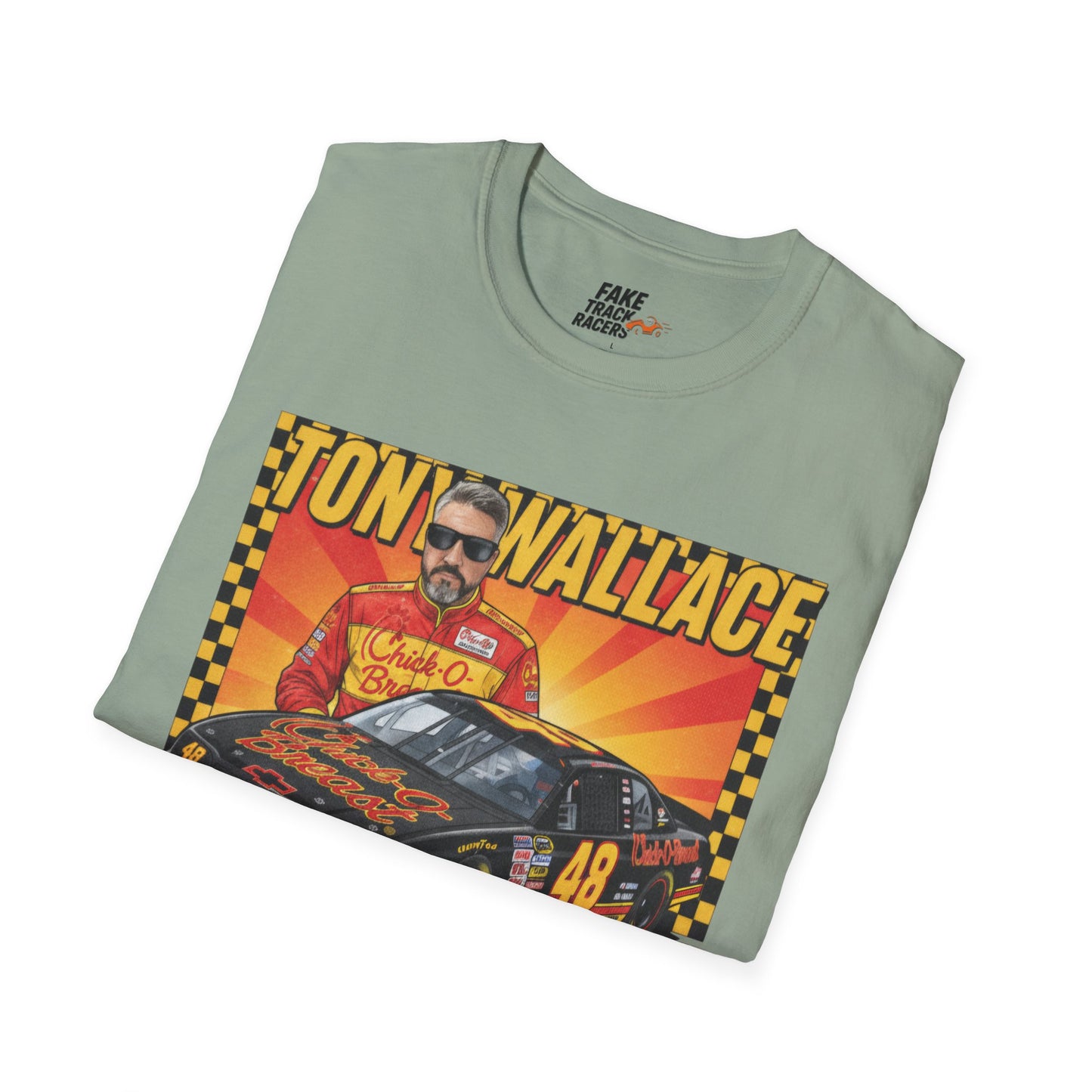 Vintage Style 90s Racing Tee Shirt TONY WALLACE Chick Fake Track Racers