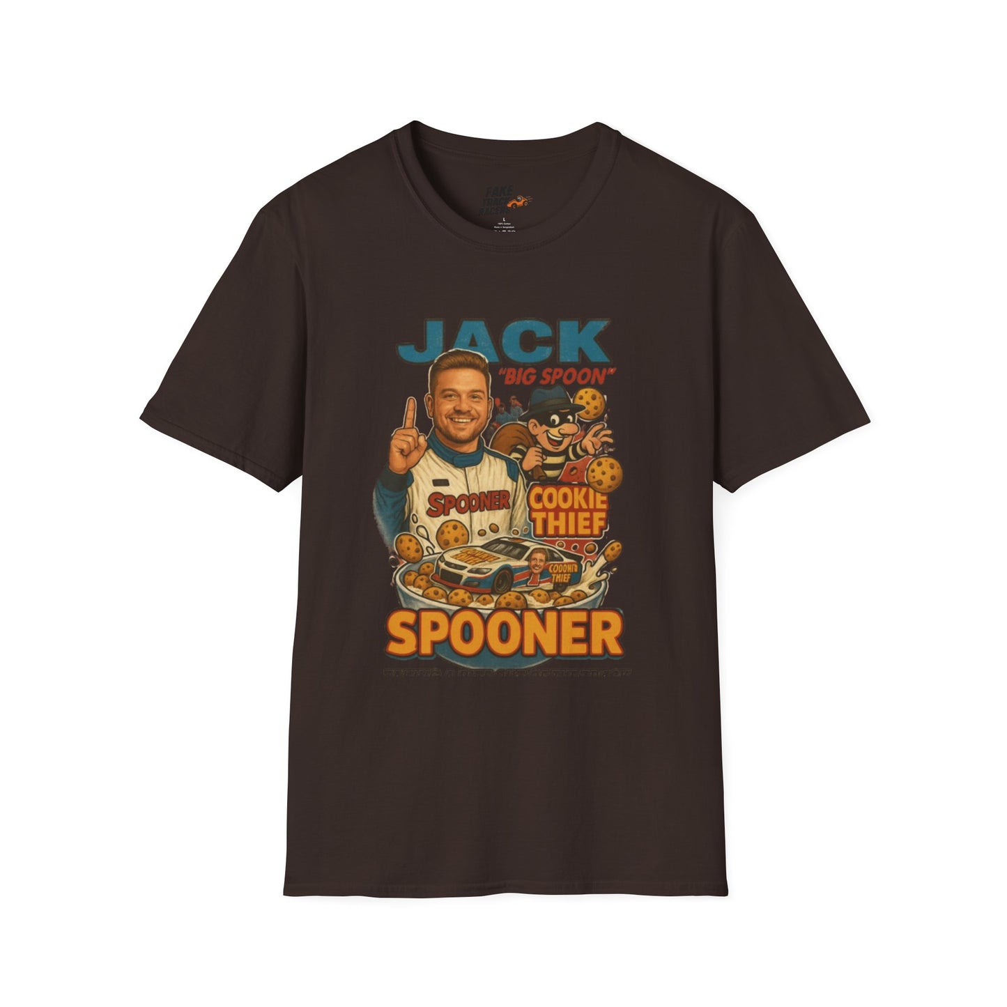 Vintage Style 90s Racing Tee Shirt JACK SPOONER Cookie Thief Fake Track Racers