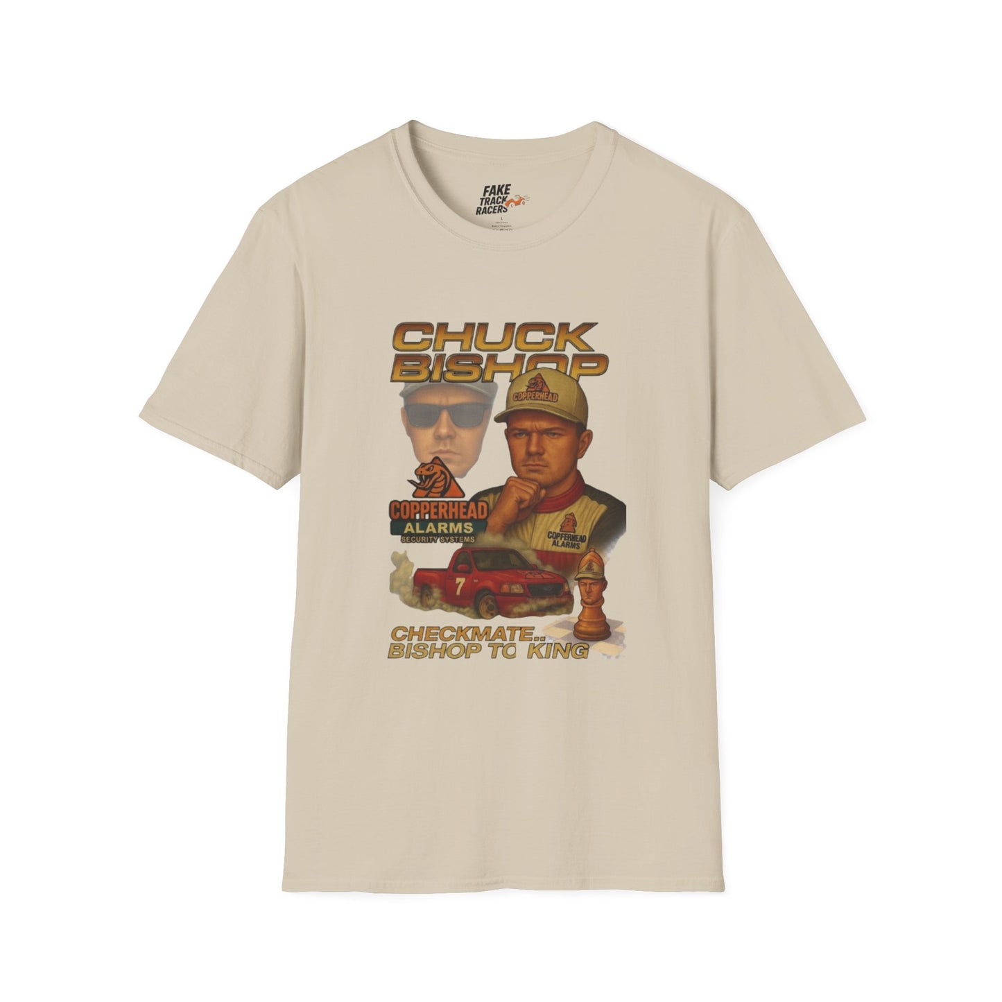 Vintage Style 90s Racing Tee Shirt CHUCK BISHOP Chess Fake Track Racers