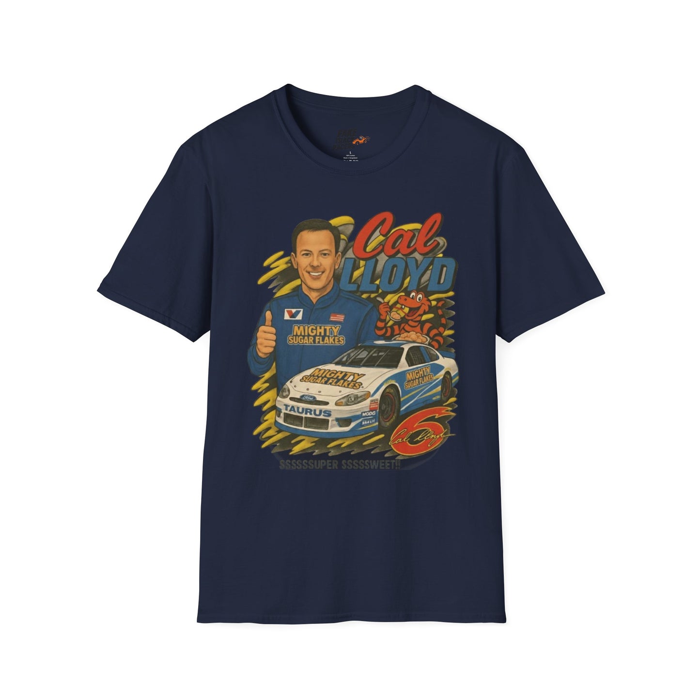 Vintage Style 90s Racing Tee Shirt CAL LLOYD Flakes Fake Track Racers