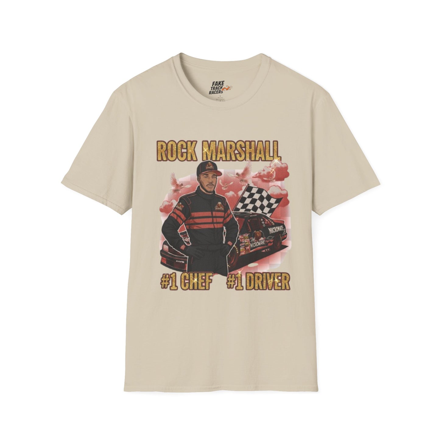 Vintage Style 90s Racing Tee Shirt ROCK MARSHALL Chef Microwave Fake Track Racers