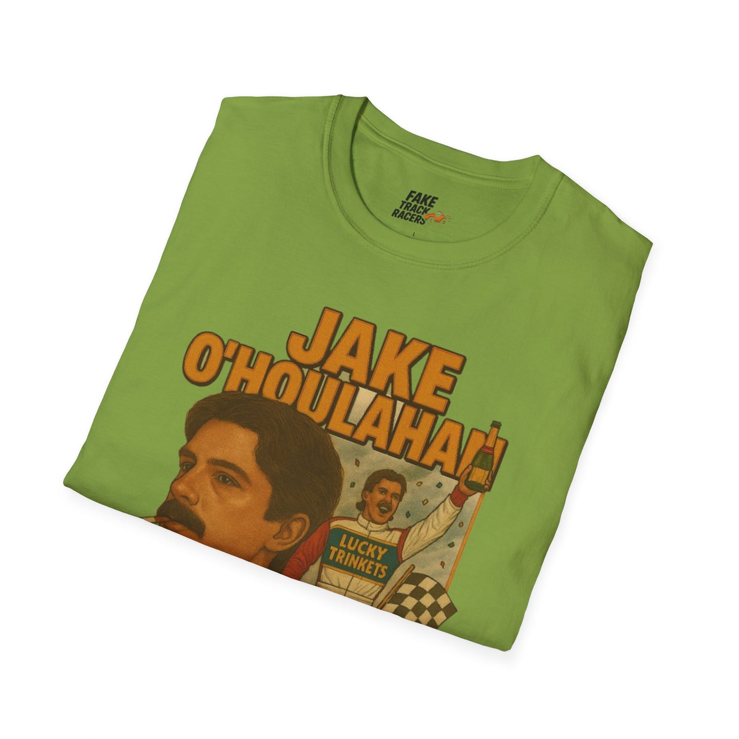 Vintage Style 90s Racing Tee Shirt JAKE OHOULAHAN Lucky Trinkets Fake Track Racers