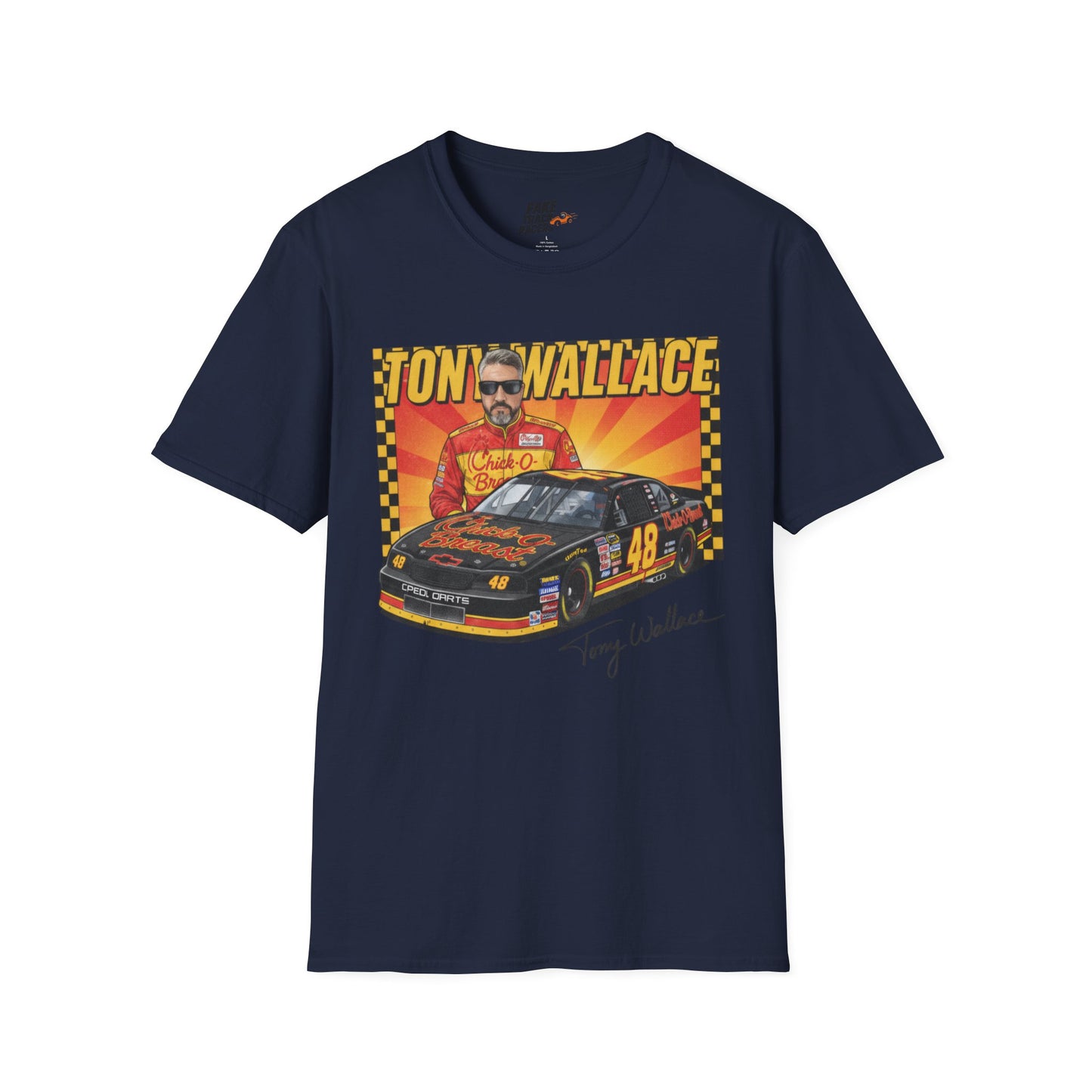 Vintage Style 90s Racing Tee Shirt TONY WALLACE Chick Fake Track Racers
