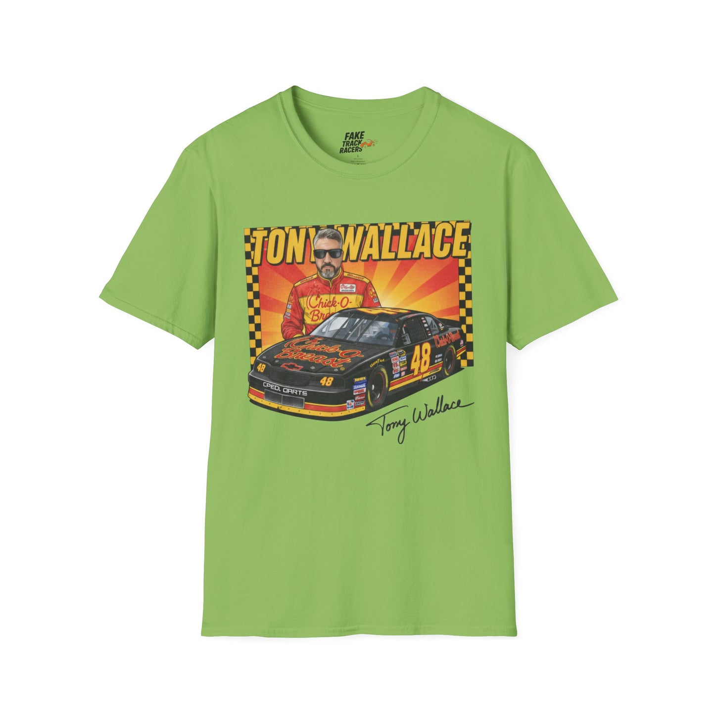 Vintage Style 90s Racing Tee Shirt TONY WALLACE Chick Fake Track Racers