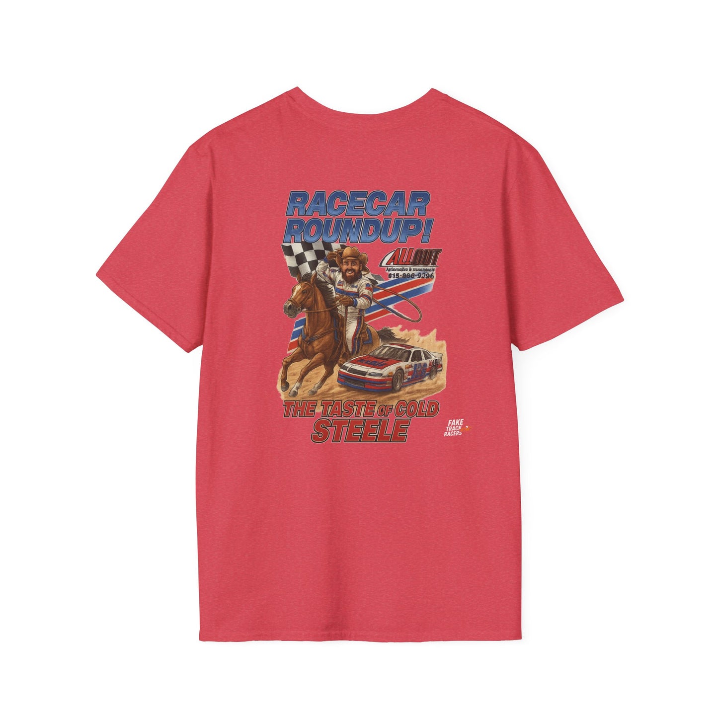 Vintage Style 90s Racing Tee Shirt JED STEELE AllOut Fake Track Racers