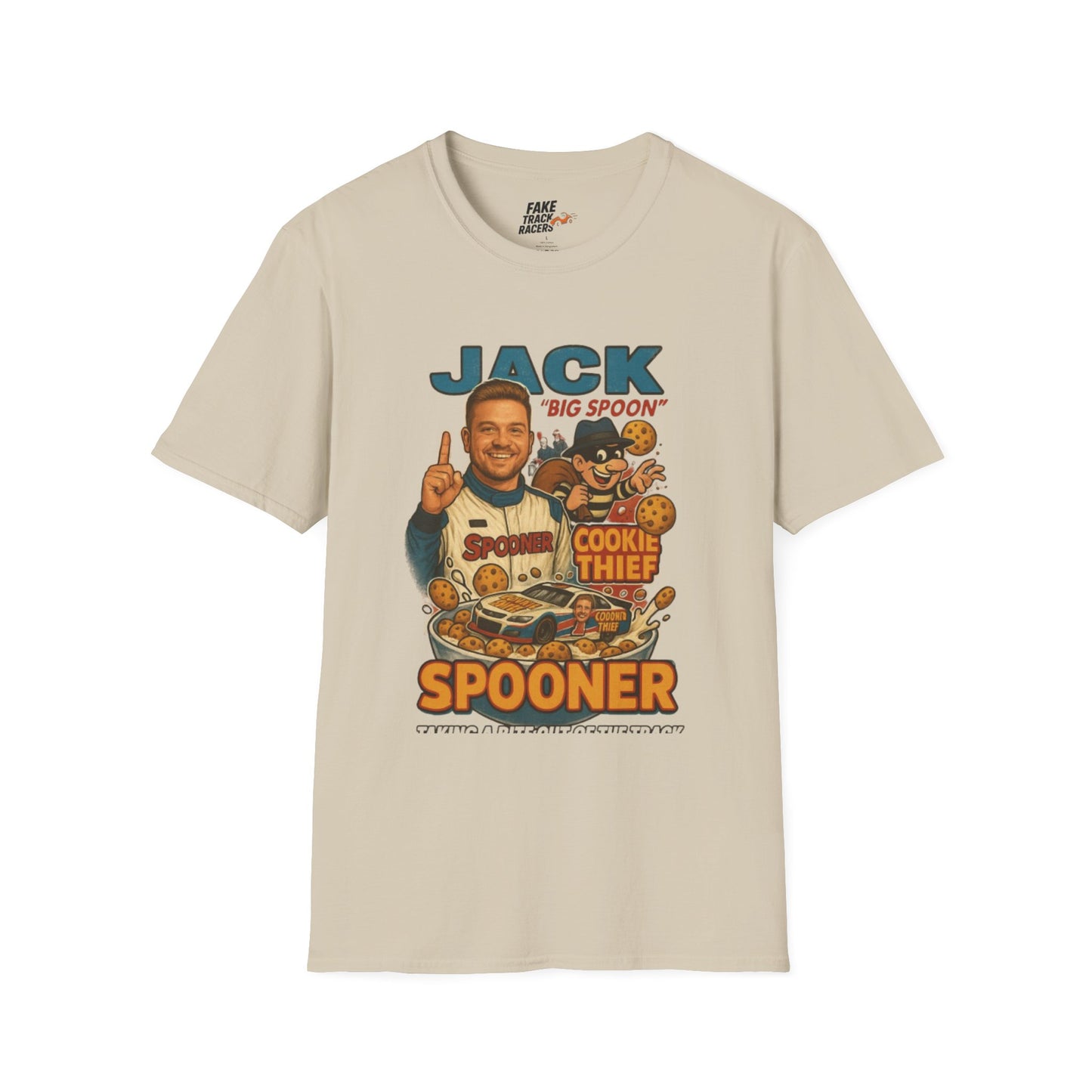 Vintage Style 90s Racing Tee Shirt JACK SPOONER Cookie Thief Fake Track Racers