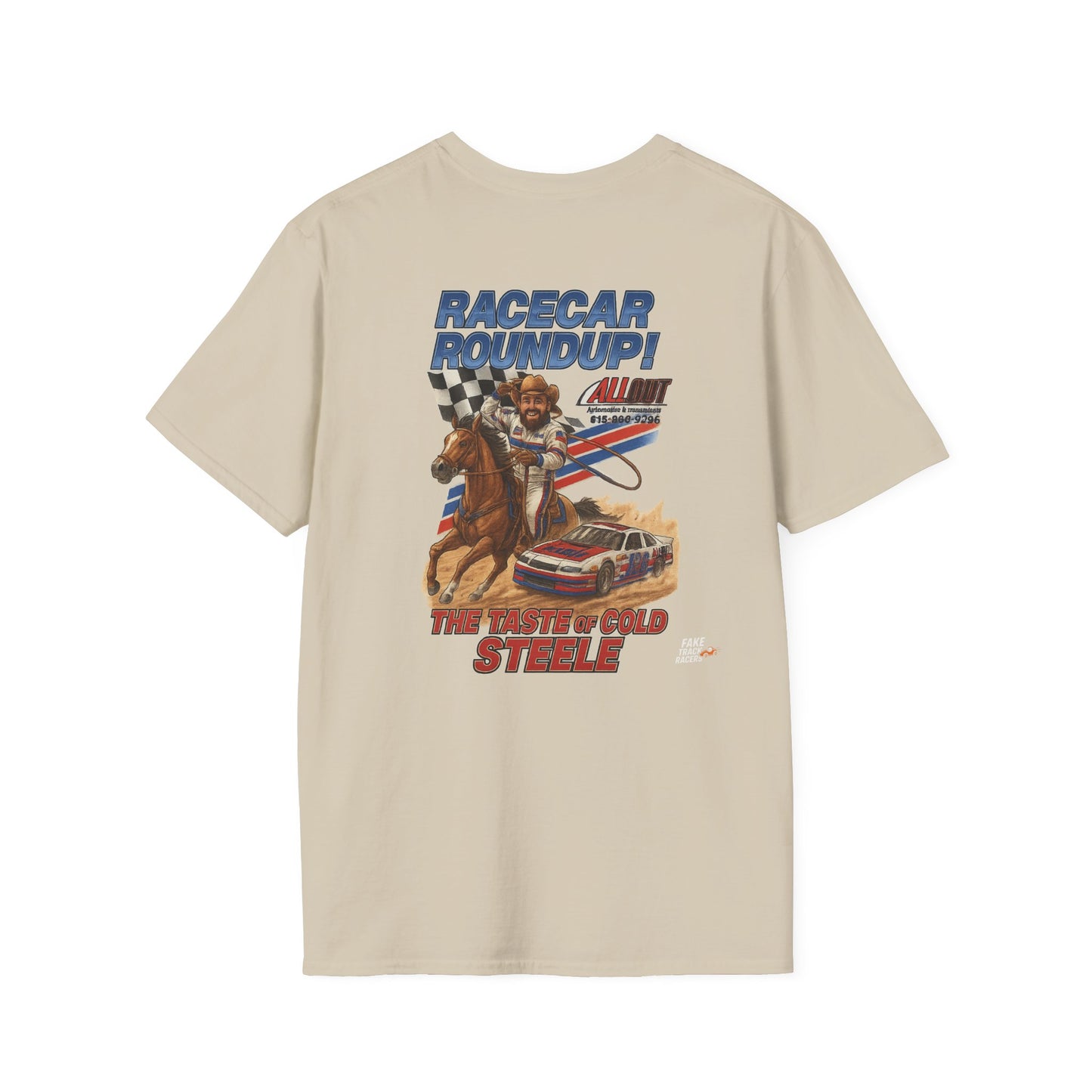 Vintage Style 90s Racing Tee Shirt JED STEELE AllOut Fake Track Racers