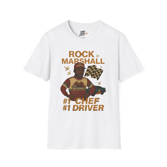 Vintage Style 90s Racing Tee Shirt ROCK MARSHALL Chef Microwave Fake Track Racers
