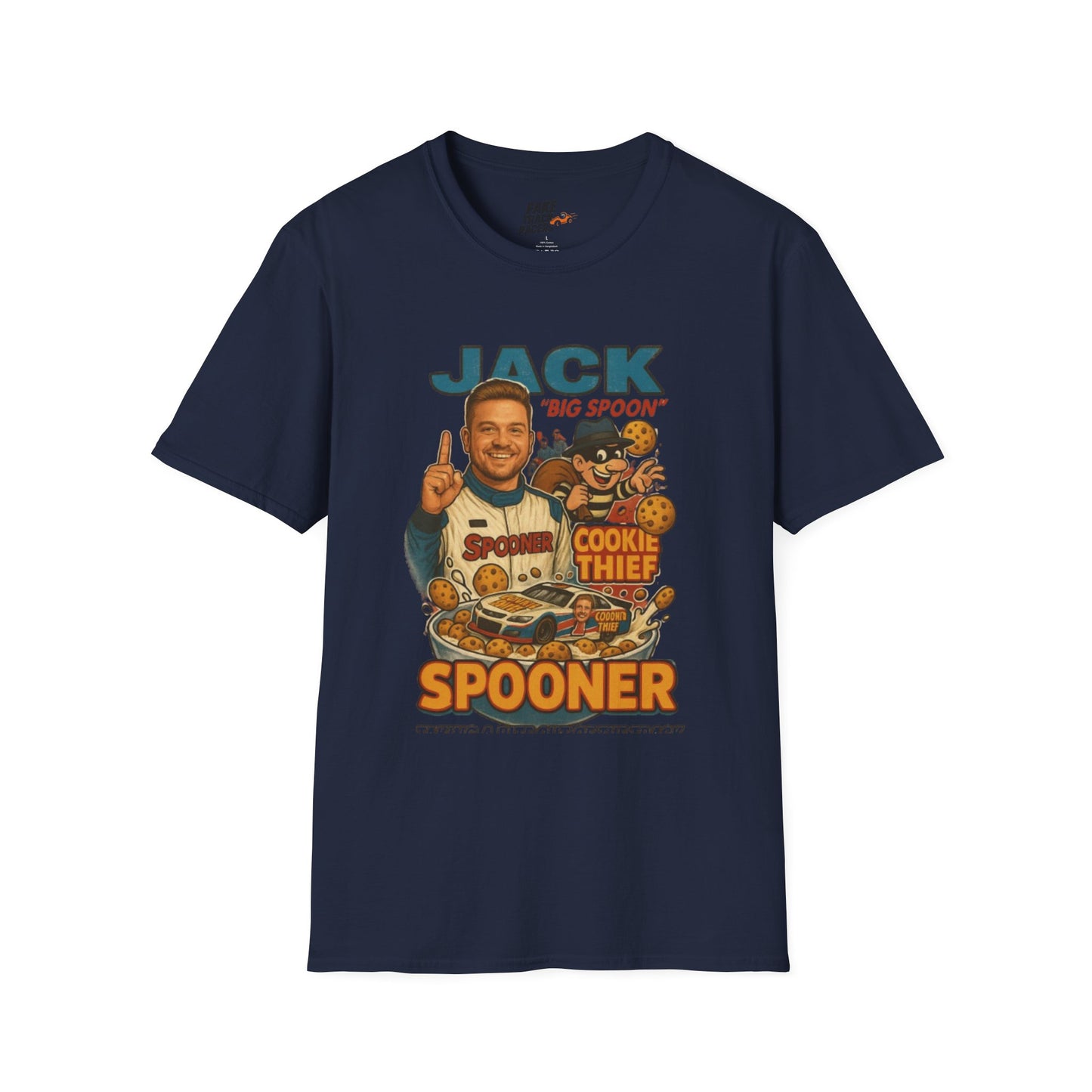 Vintage Style 90s Racing Tee Shirt JACK SPOONER Cookie Thief Fake Track Racers