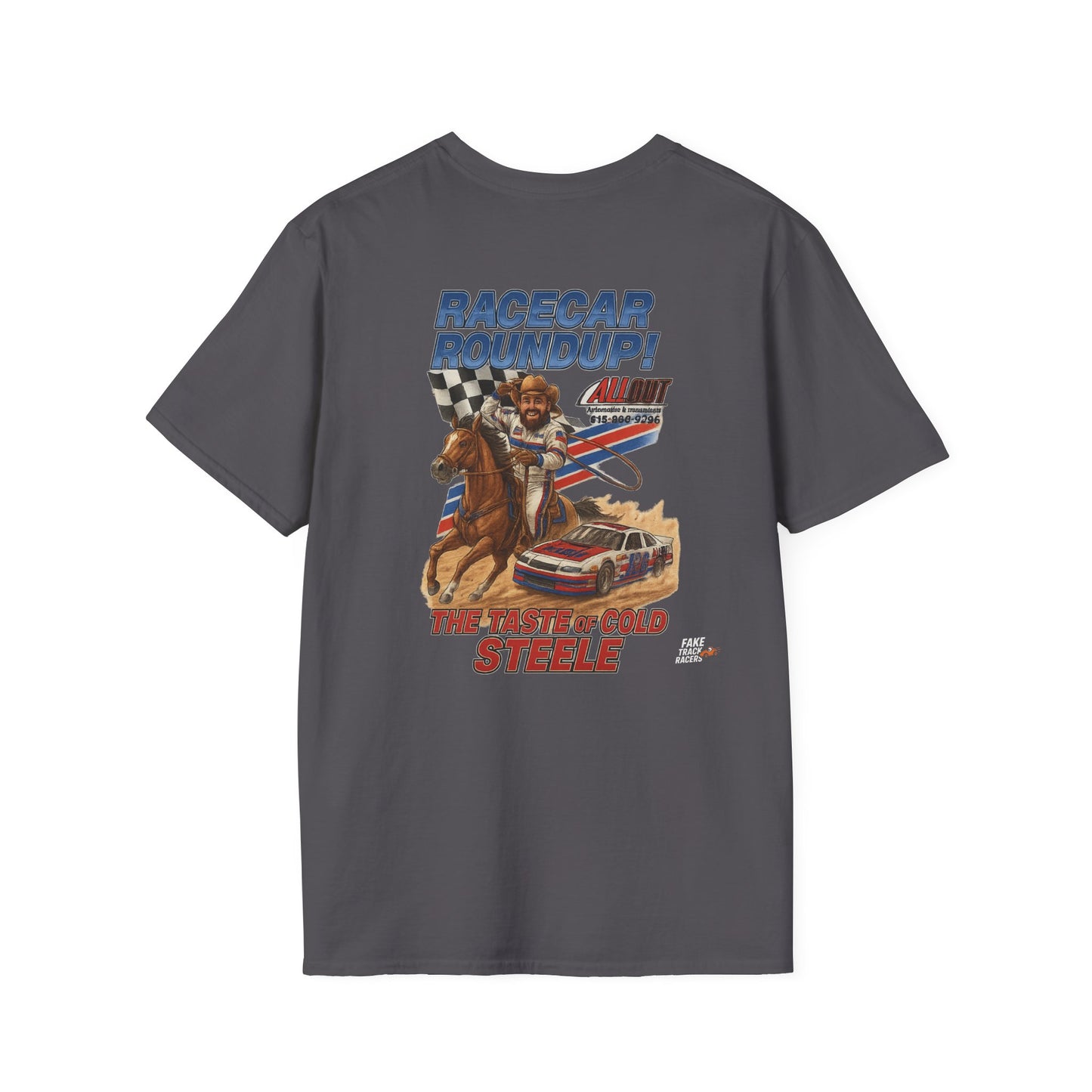 Vintage Style 90s Racing Tee Shirt JED STEELE AllOut Fake Track Racers