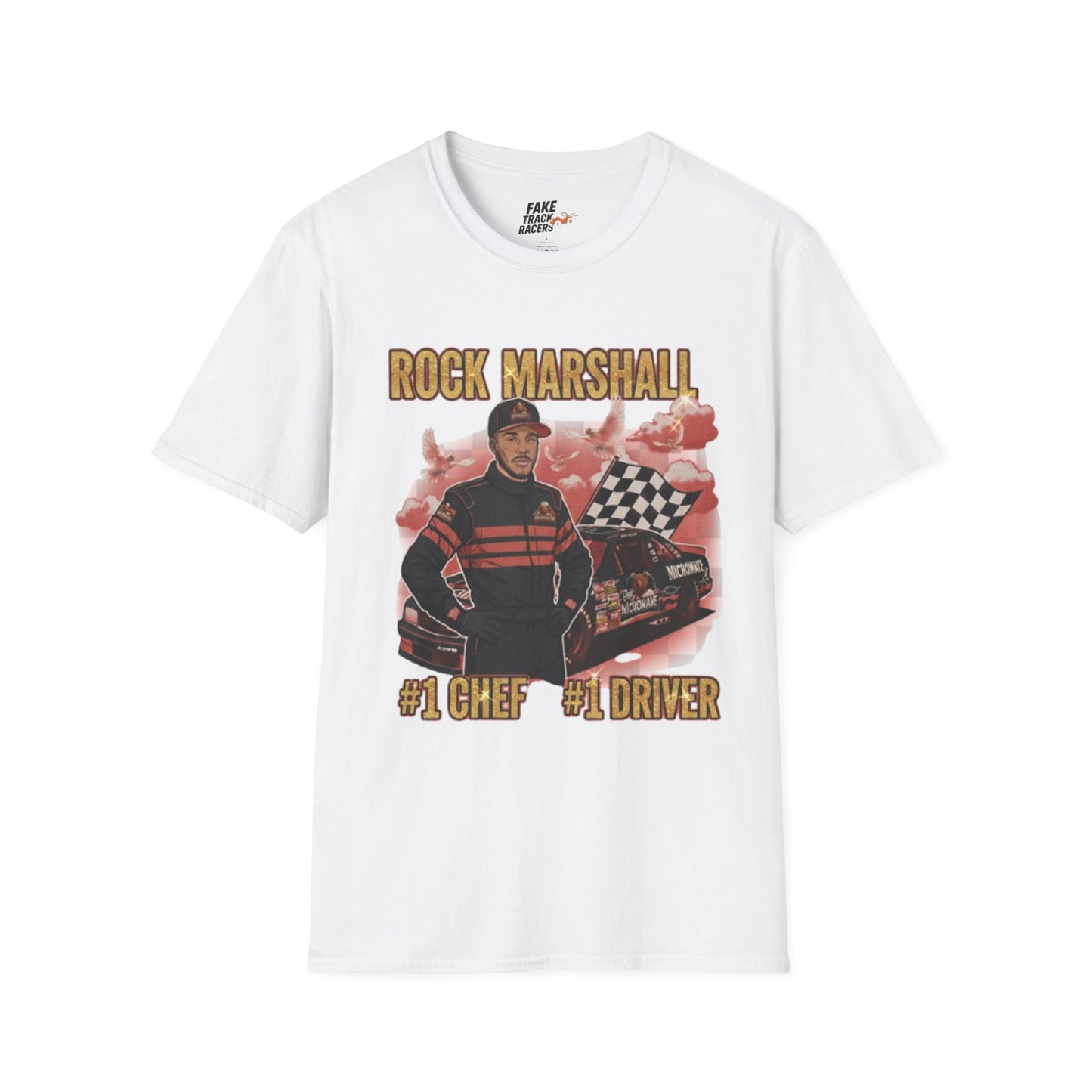 Vintage Style 90s Racing Tee Shirt ROCK MARSHALL Chef Microwave Fake Track Racers