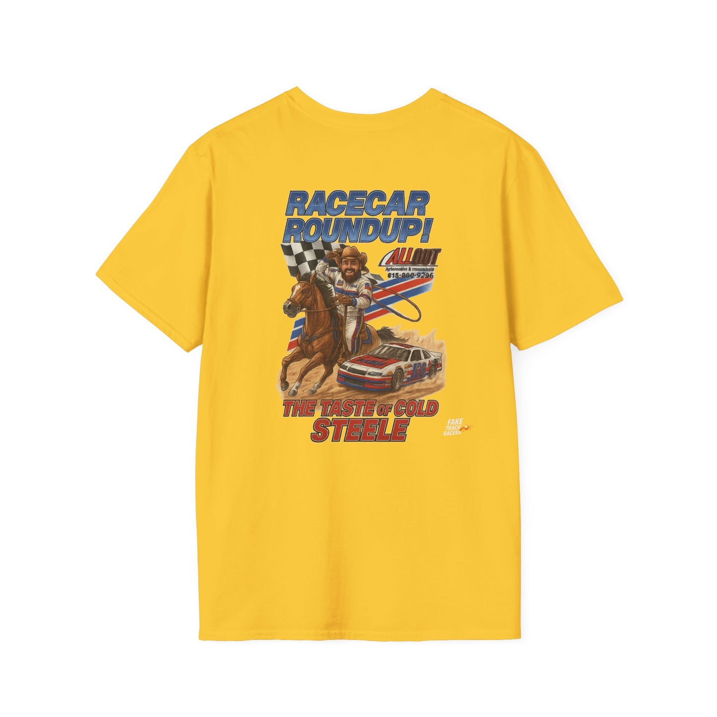 Vintage Style 90s Racing Tee Shirt JED STEELE AllOut Fake Track Racers