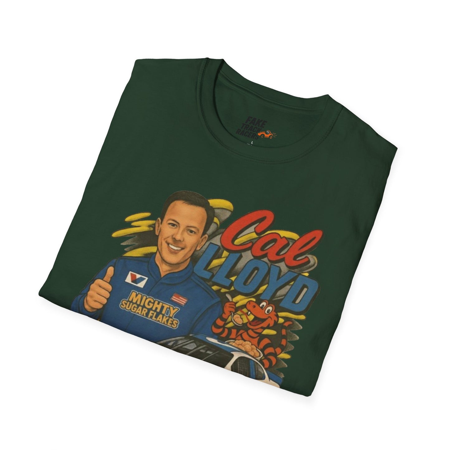 Vintage Style 90s Racing Tee Shirt CAL LLOYD Flakes Fake Track Racers