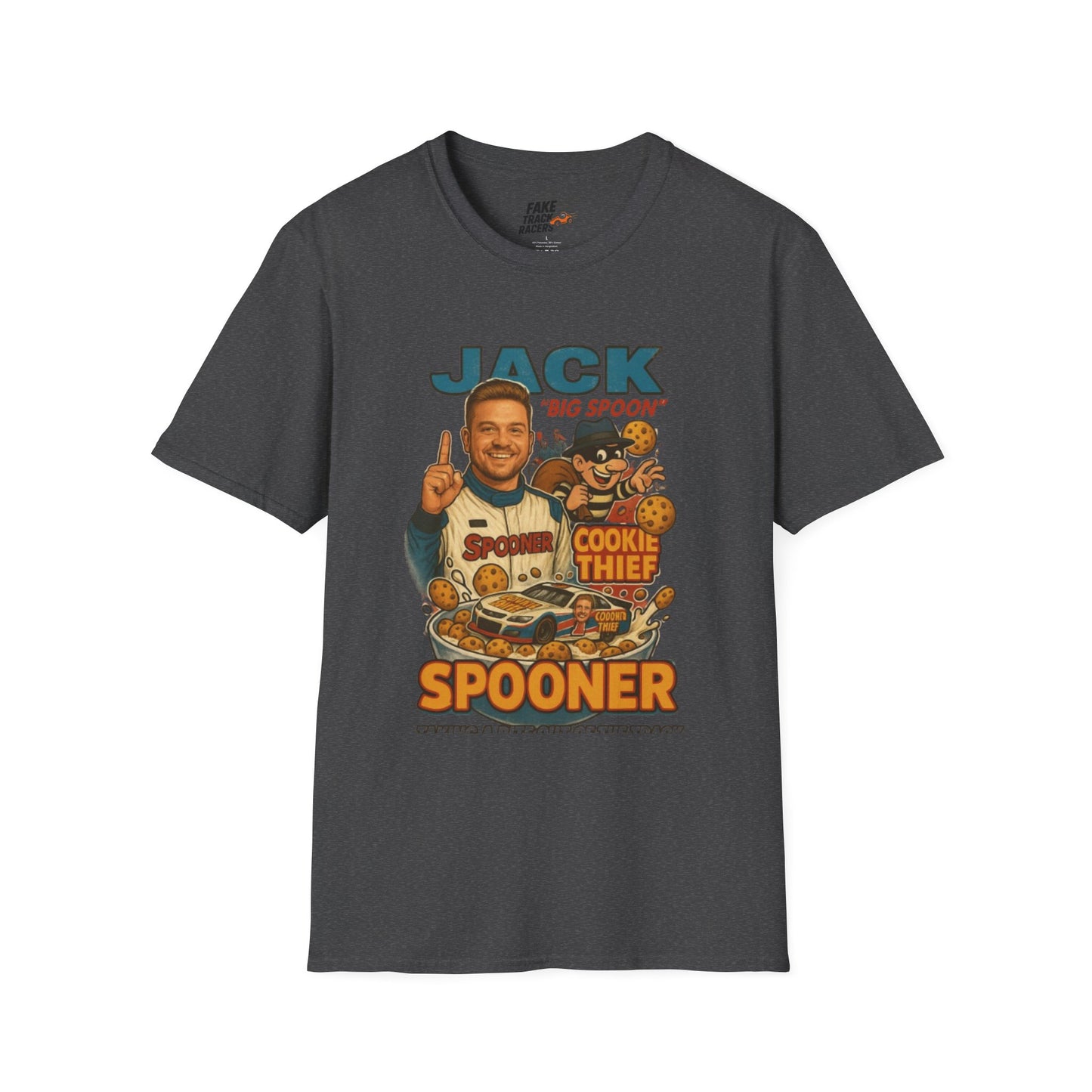 Vintage Style 90s Racing Tee Shirt JACK SPOONER Cookie Thief Fake Track Racers