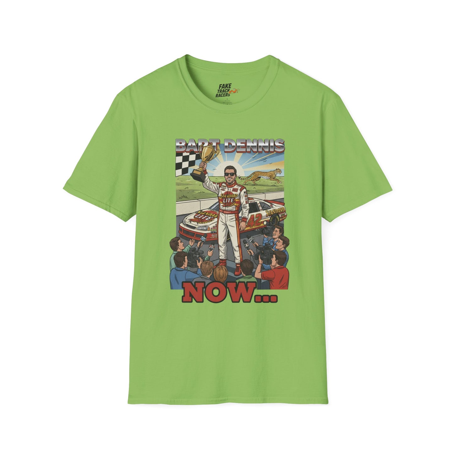 Vintage Style 90s Racing Tee Shirt BART DENNIS Cheetah Fake Track Racers