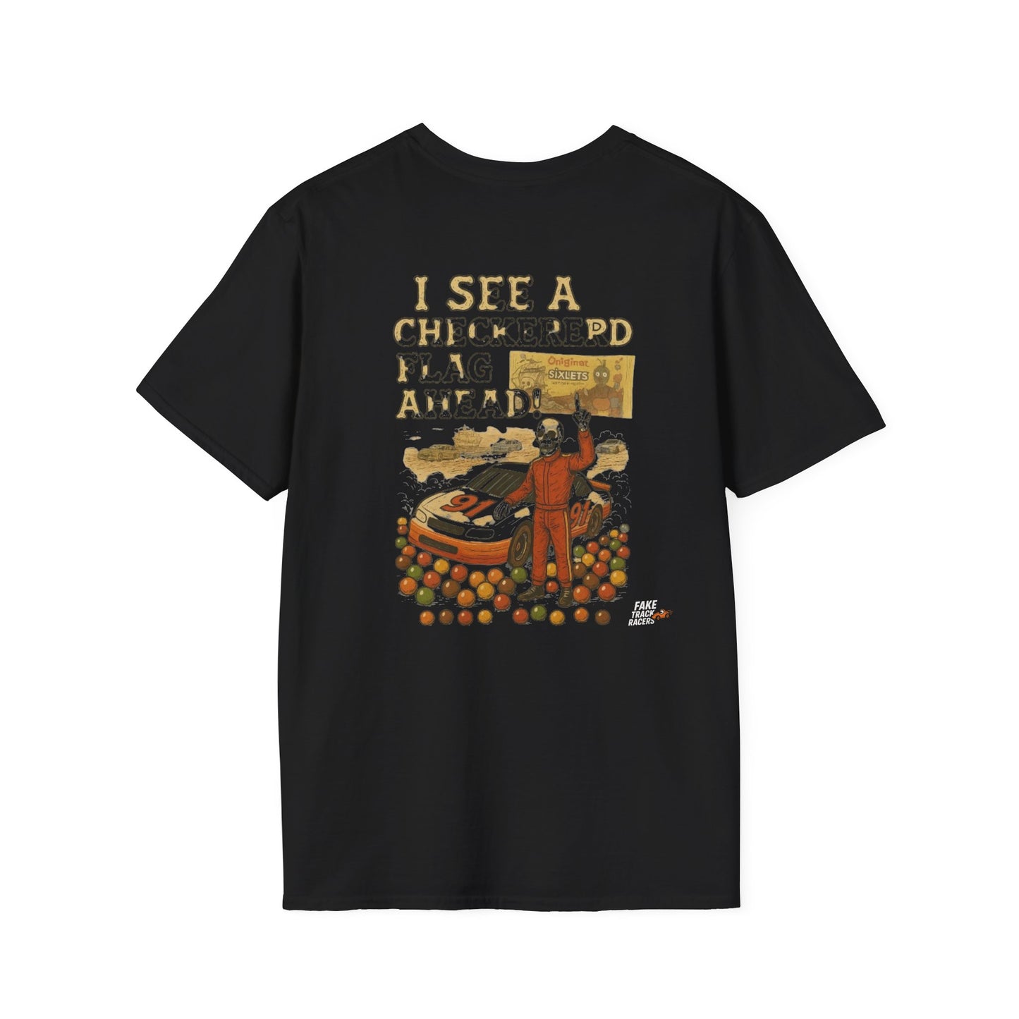 Vintage Style 90s Racing Tee JED NEWMAN Pirate Fake Track Racers