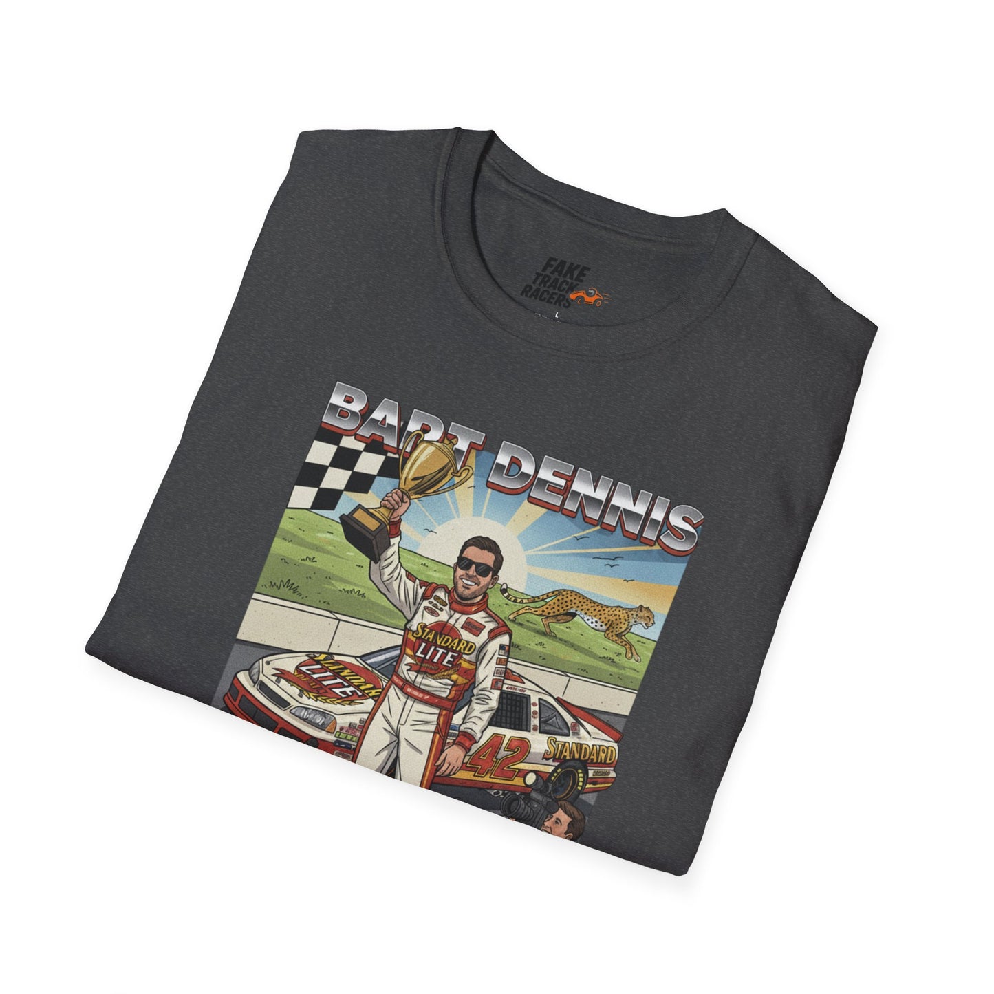 Vintage Style 90s Racing Tee Shirt BART DENNIS Cheetah Fake Track Racers