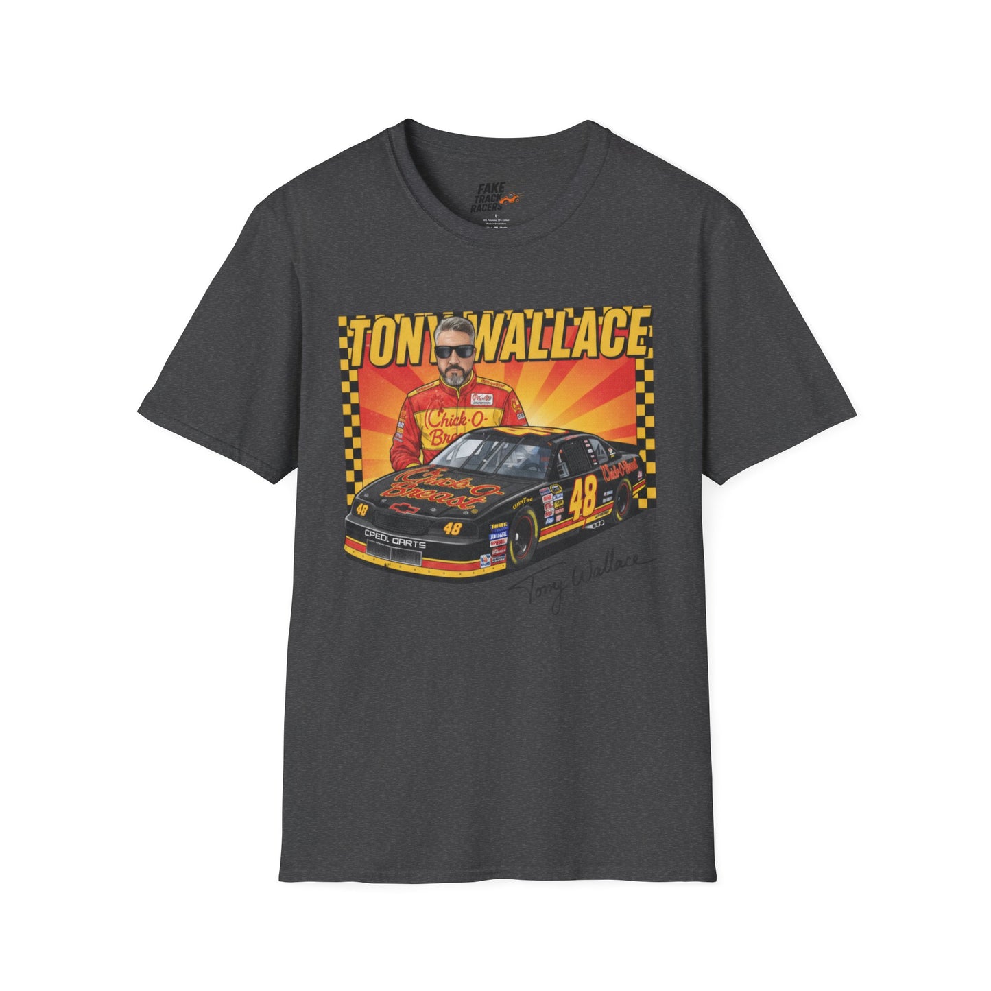 Vintage Style 90s Racing Tee Shirt TONY WALLACE Chick Fake Track Racers