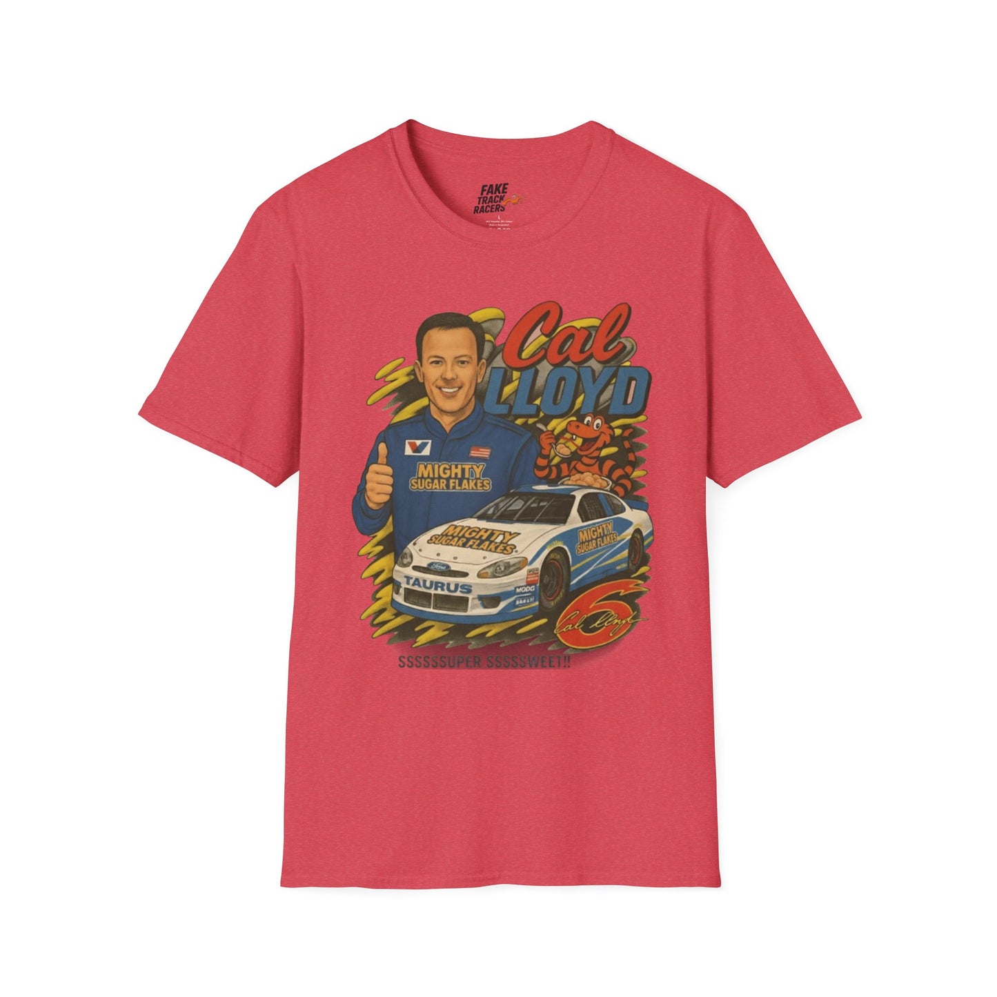 Vintage Style 90s Racing Tee Shirt CAL LLOYD Flakes Fake Track Racers